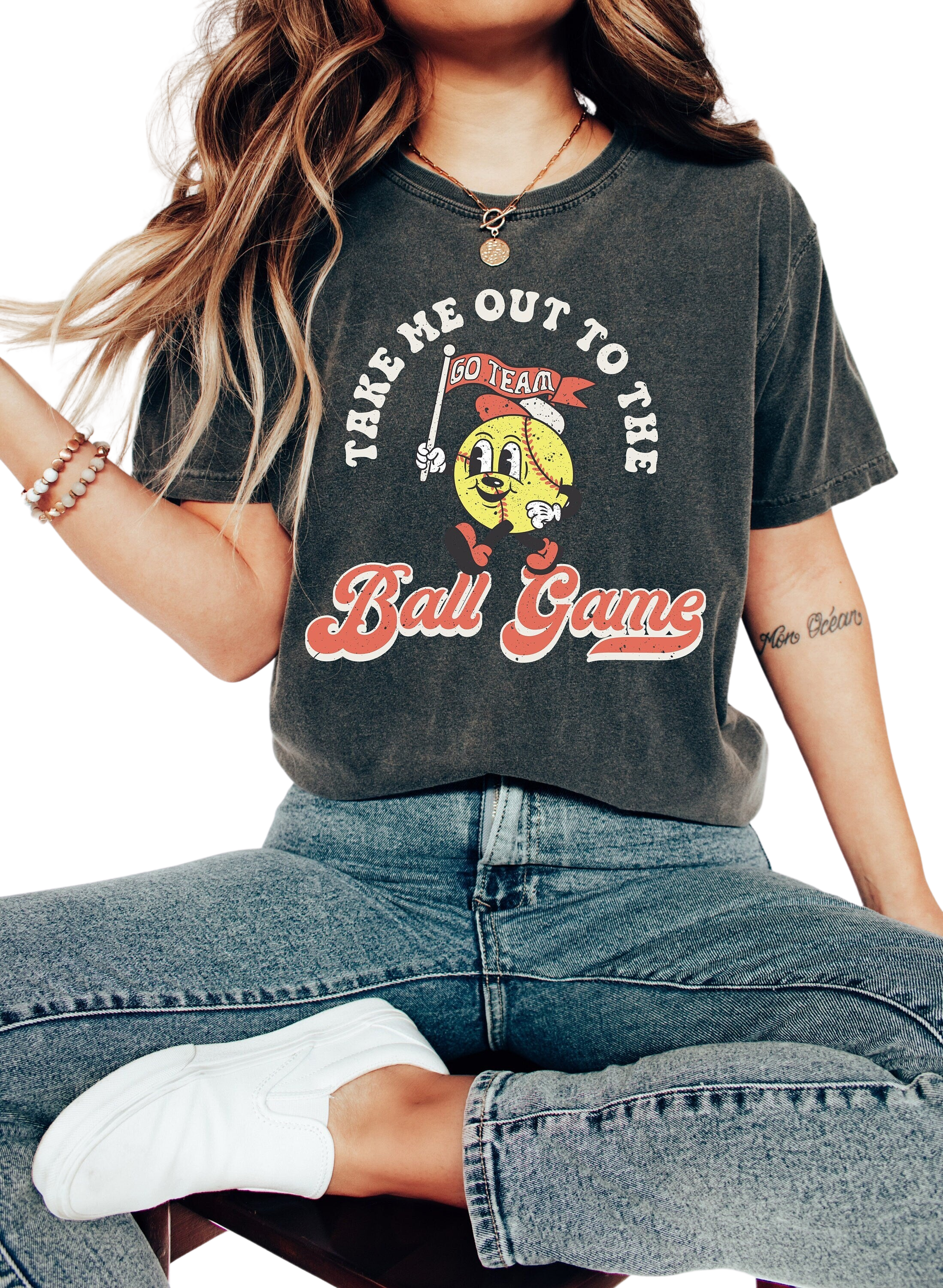 Vintage Washed Tee, Take Me Out To The Ball Game, Sports Shirt, Softball Biggest Fan, Parents of