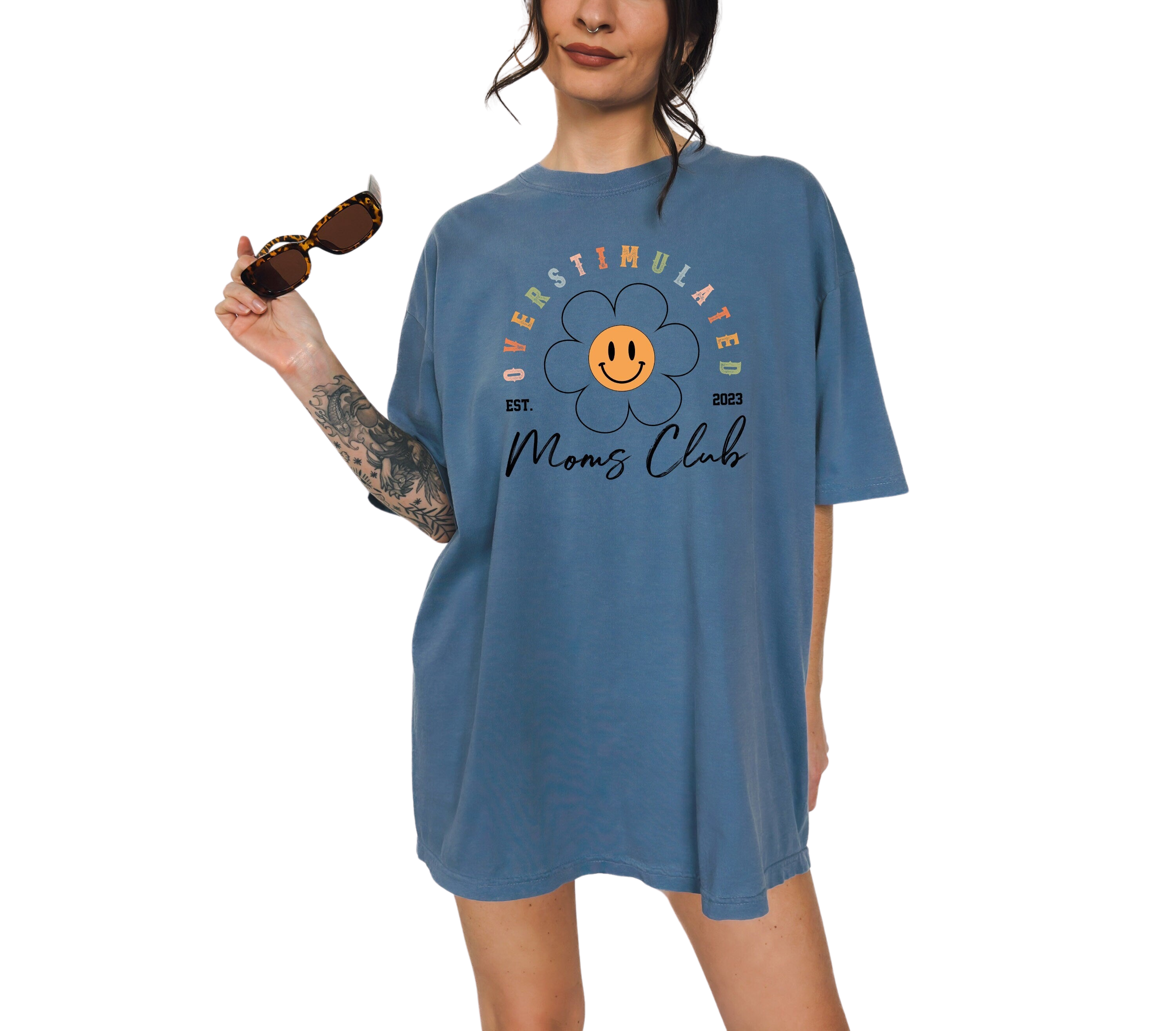 Vintage Washed Tee, Over Stimulated Moms Club, Mothers Day Gift Mom T-shirt, Funny Mom Shirt, Mom