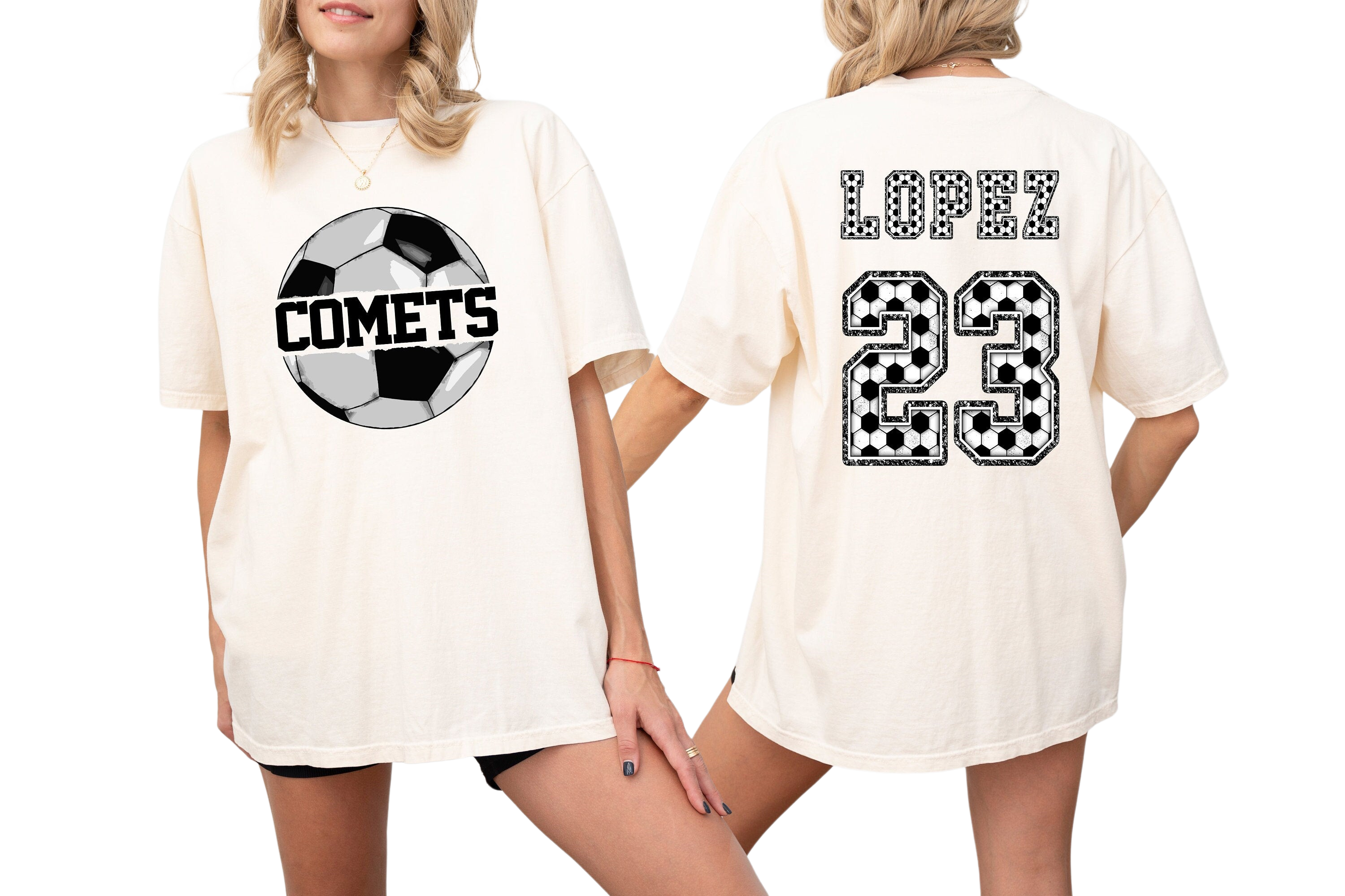 Soccer Team Name Custom Sports Vintage Washed Tee, Two-sided Soccer Tshirt Custom Number Name Soccer