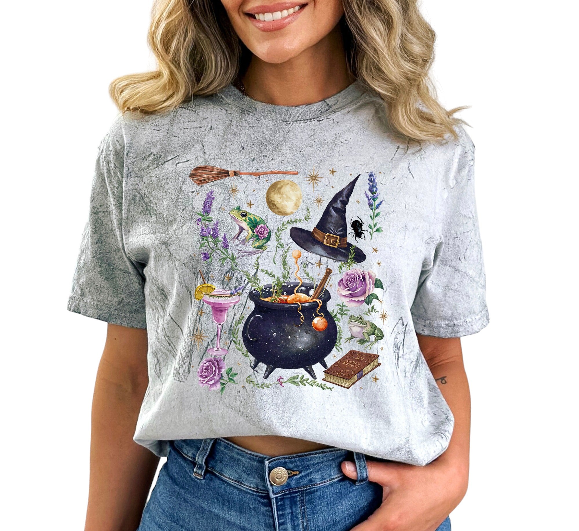 Halloween Witch Collage Tie Dye Vintage Washed Shirt, Vintage Trick or Treating Halloween T, Fall Shirt, Autumn Tee, Witch's Potion Shirt,