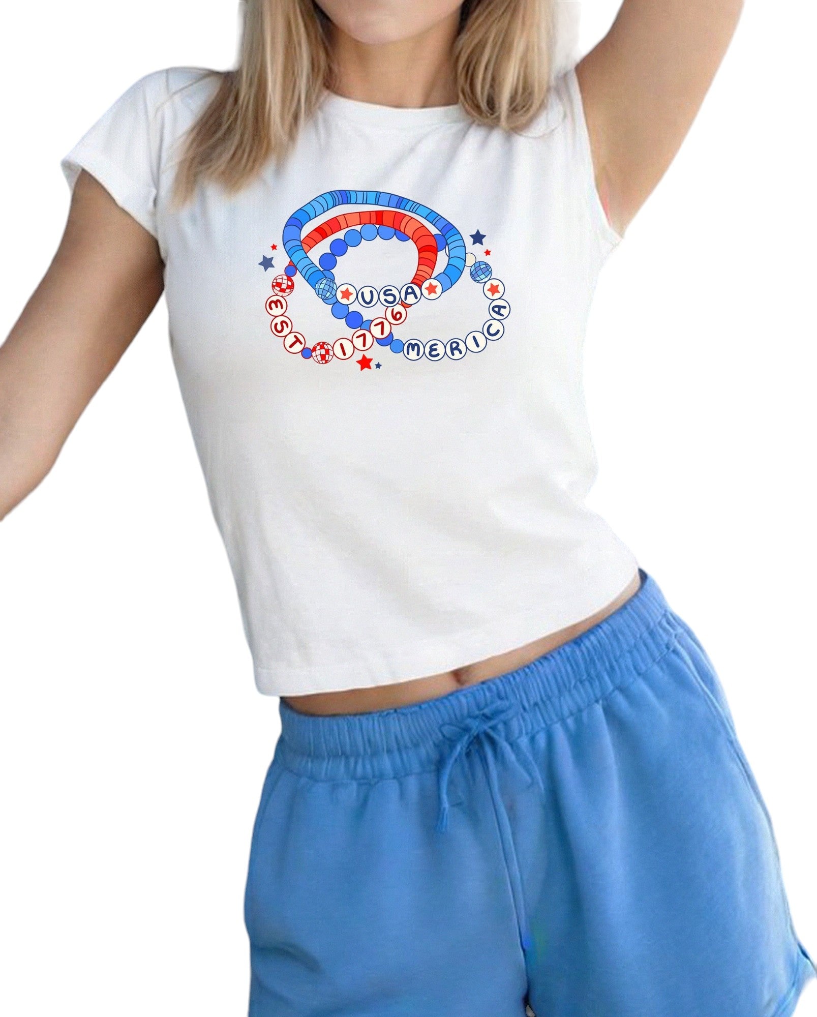 USA America Friendship Bracelet 4th of July Baby Tee Fourth of July July 4th Baby Tee Gildan 5000B T Shirt Independence Day Cropped Shirt
