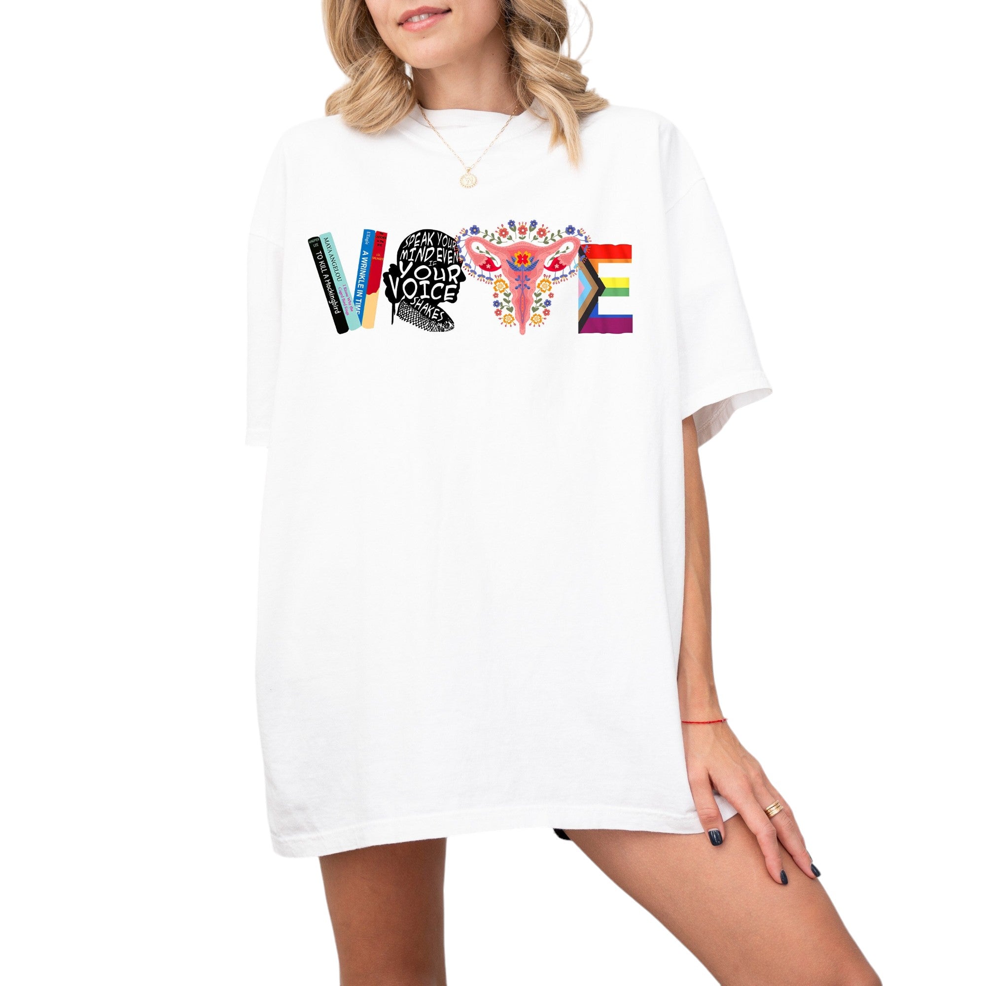 Vintage Washed Shirt VOTE Women's Rights Tee, Reproductive Right, Human Rights, LGBTQ+ Rights Design T Shirt, Graphic T Shirt