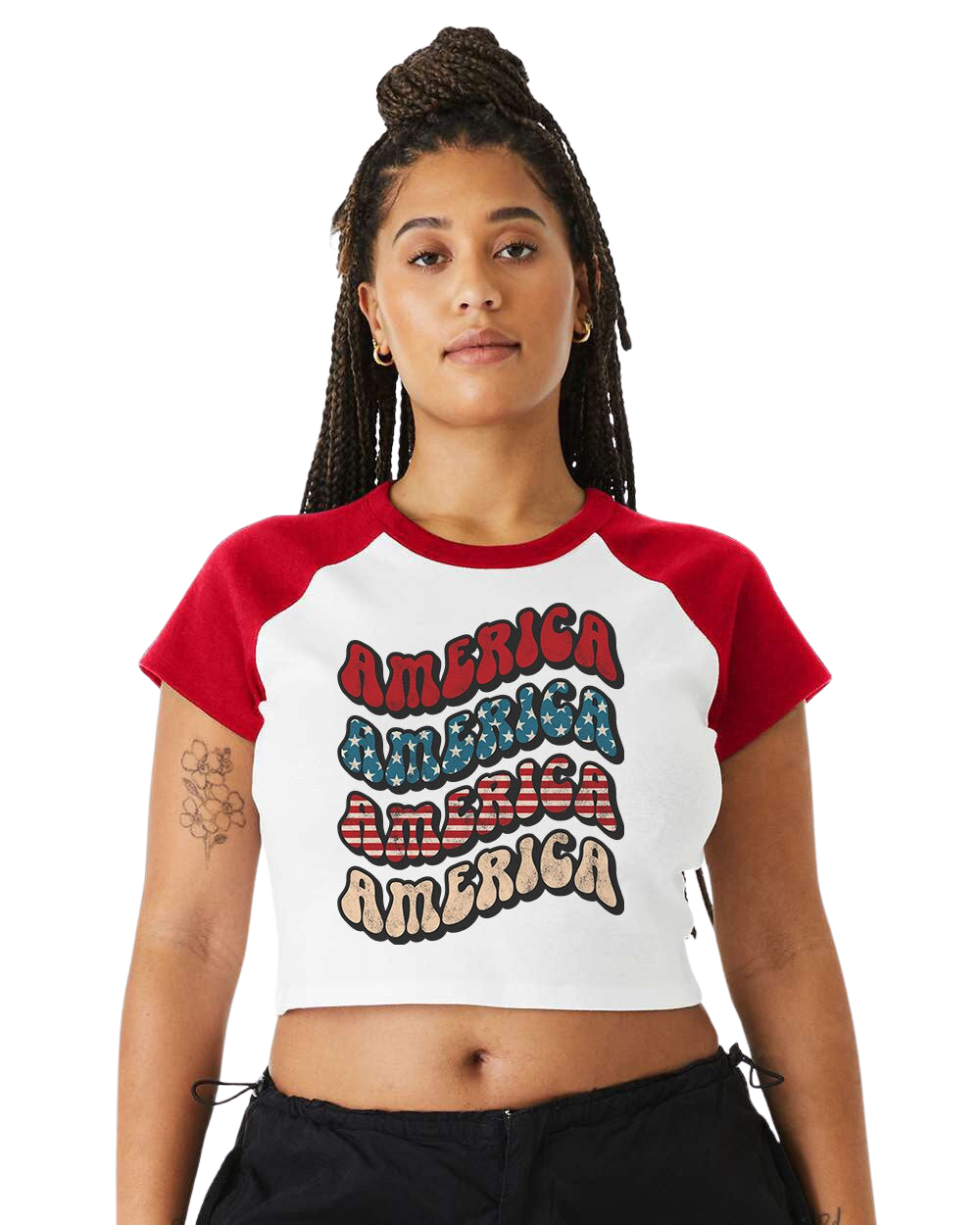 Baby Raglan Crop Top Tee Retro America Stars USA shirt,4th of July tee, Retro funny fourth shirt,