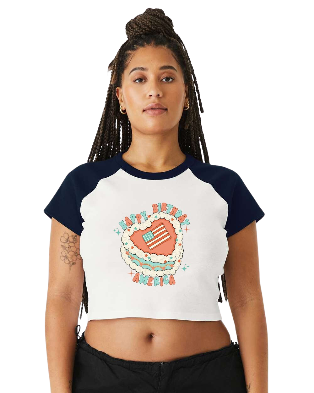 Raglan Baby Tee Crop Top Retro Happy Birthday America shirt, Fourth of July USA shirt 4th of July