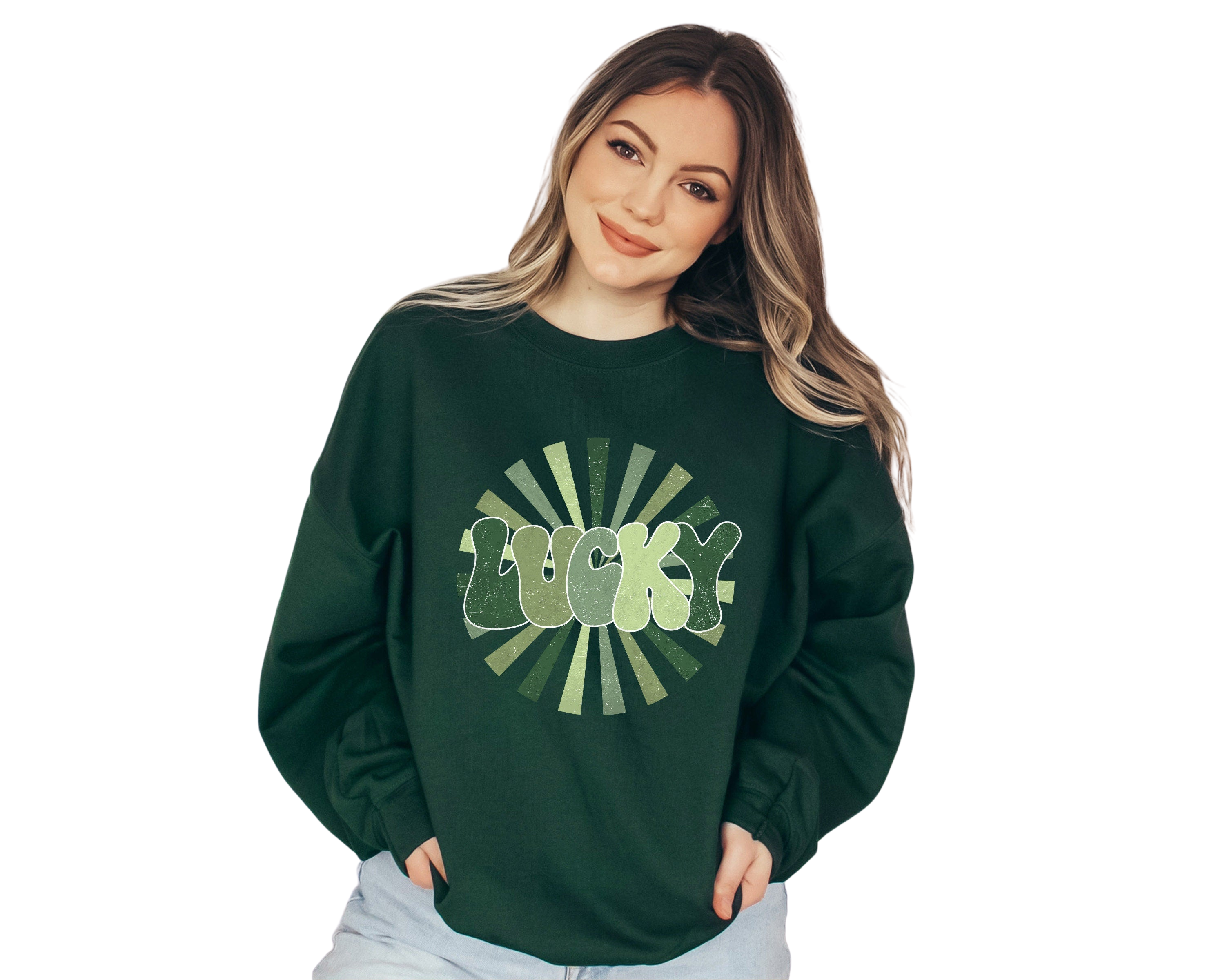 Lucky Sweatshirt, Retro Clover Sweater, St Patricks Day Sweatshirt, Lucky Pullover, St. Pattys Day