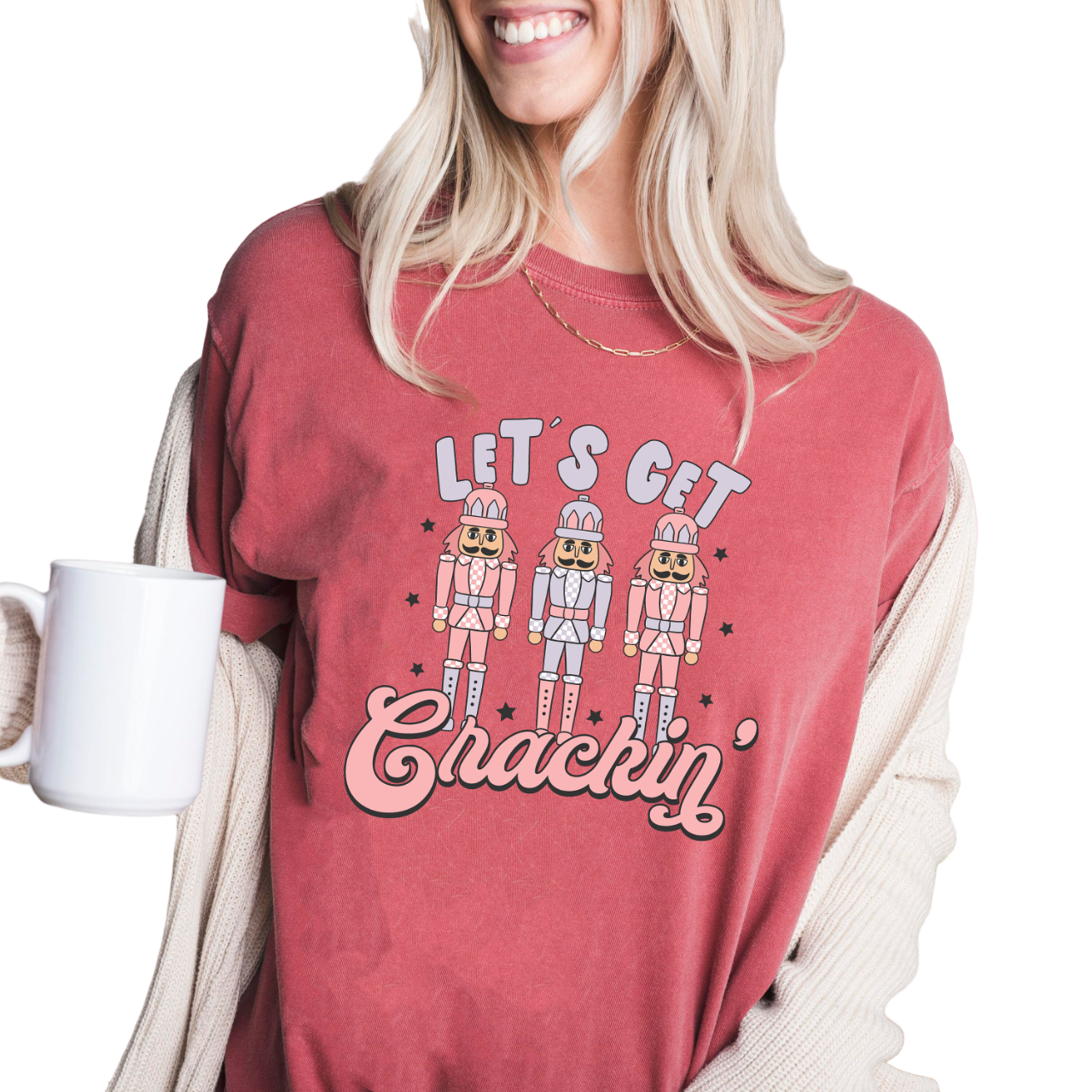 Retro Christmas Vintage Washed Shirt, Lets Get Crackin' Shirt, Vintage Santa Christmas Shirt, Retro