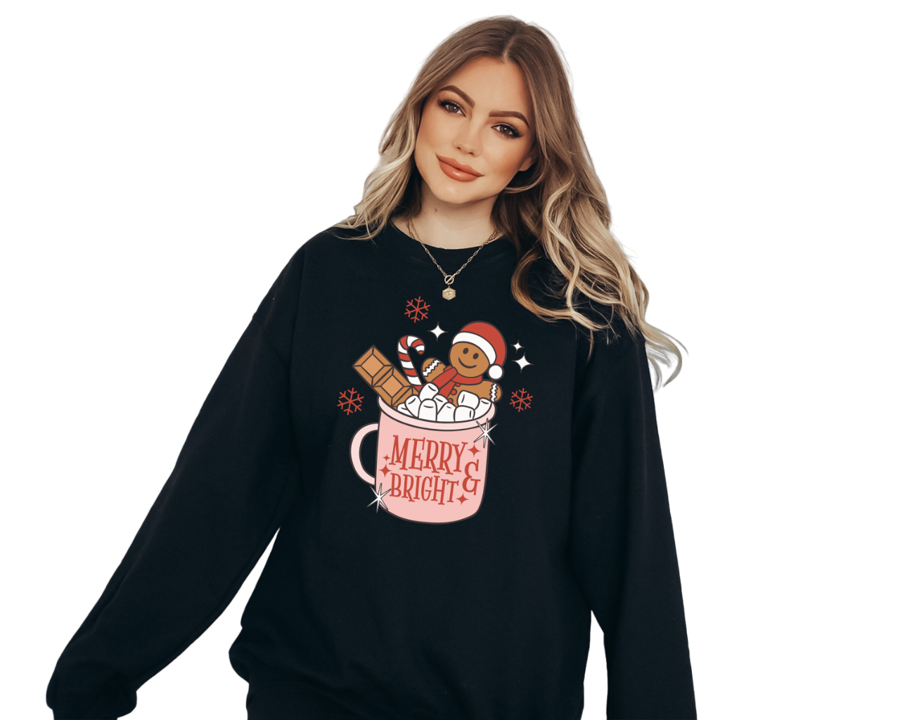 Merry And Bright Hot Cocoa Sweater, Vintage Christmas, Christmas Sweatshirt, Women's Cute Santa,