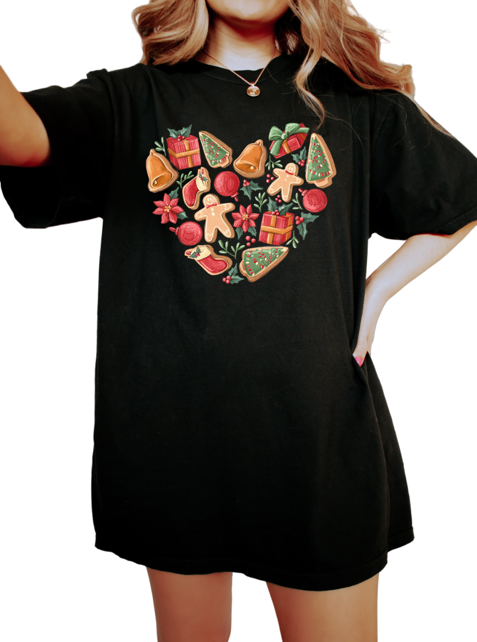 Retro Christmas Vintage Washed Shirt, Christmas Cookies Heart Shirt, Vintage Santa Christmas Shirt,