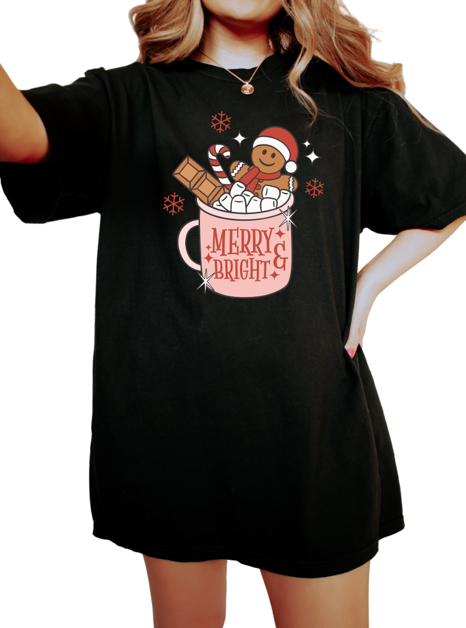 Retro Christmas Vintage Washed Shirt, Merry And Bright Santa Shirt, Vintage Santa Christmas Shirt,