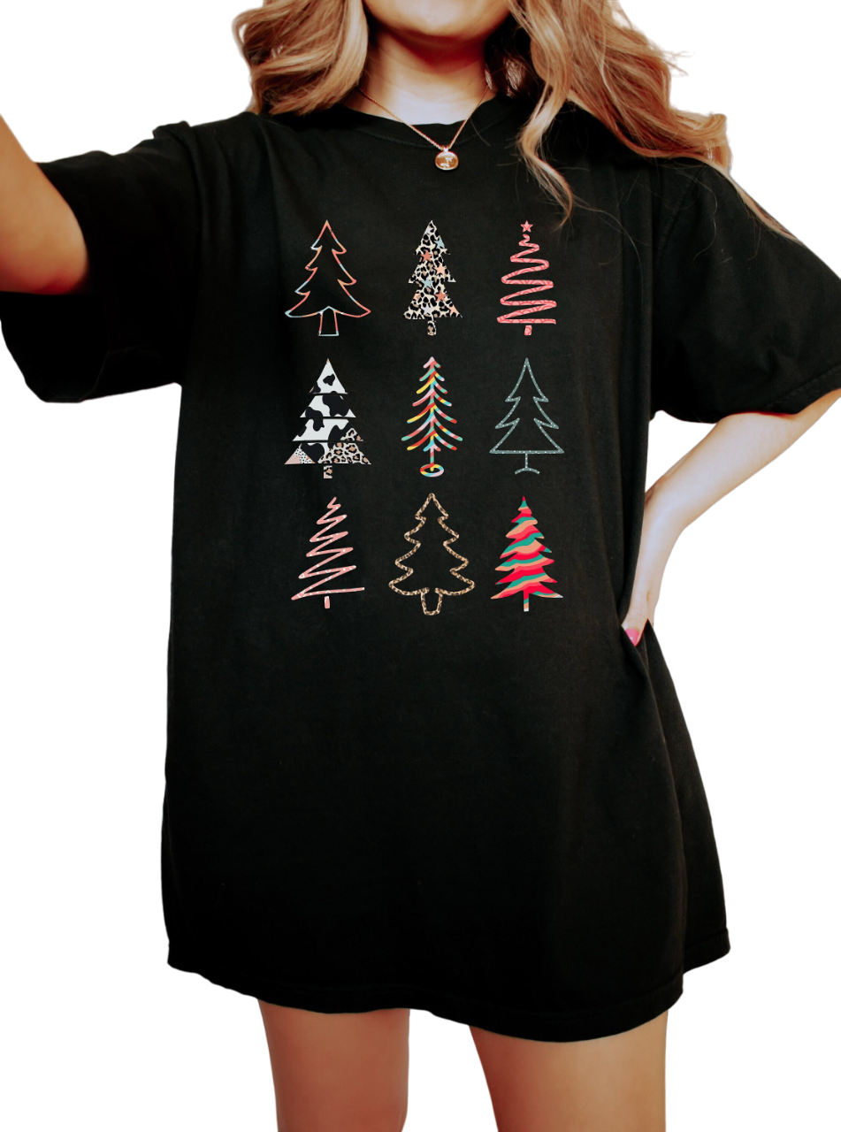 Retro Christmas Vintage Washed Shirt, Boho Christmas Tree Shirt, Vintage Santa Christmas Shirt,