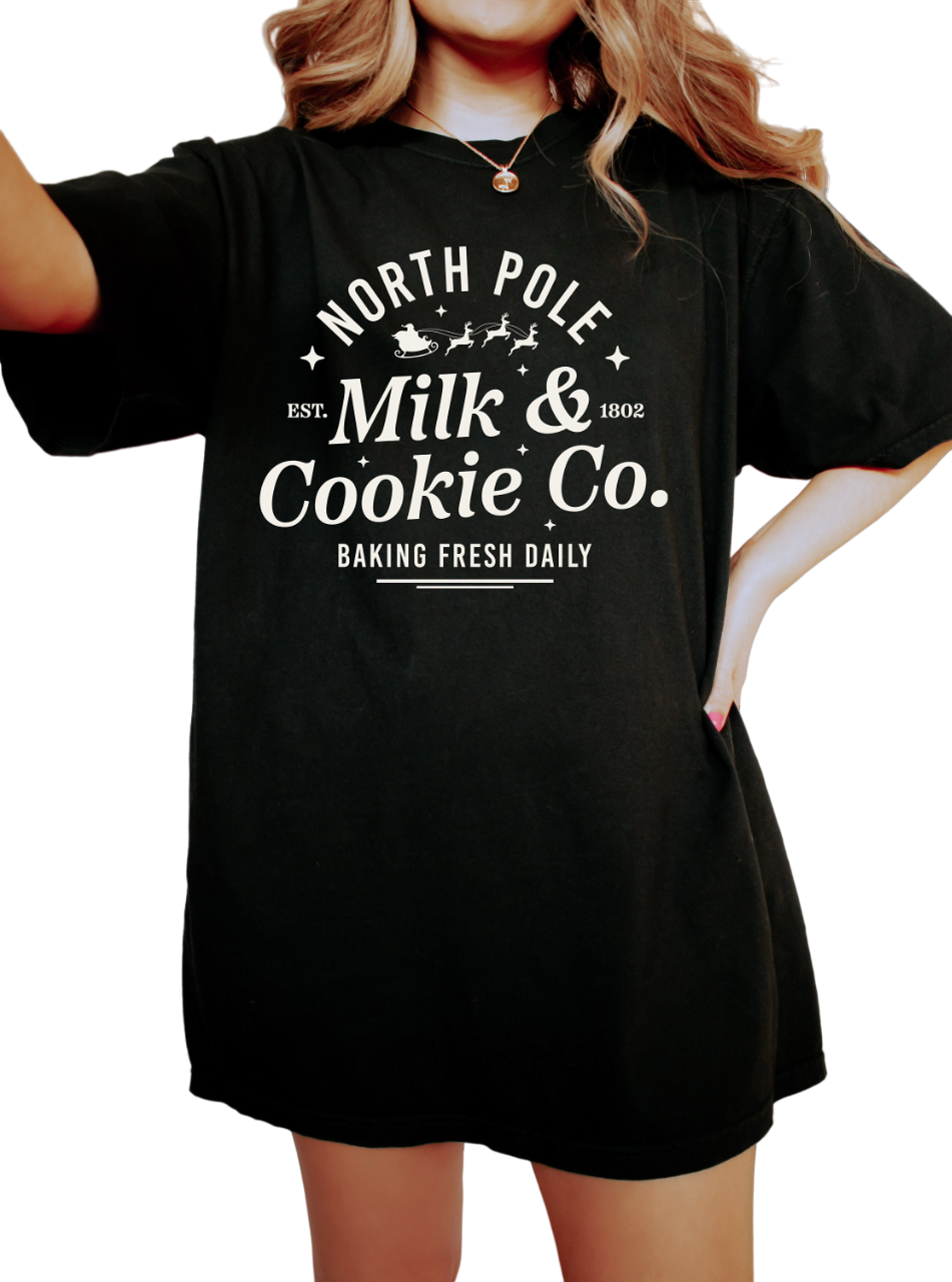 Retro Christmas Vintage Washed Shirt, Milk and Cookies Shirt, Vintage Santa Christmas Shirt, Retro