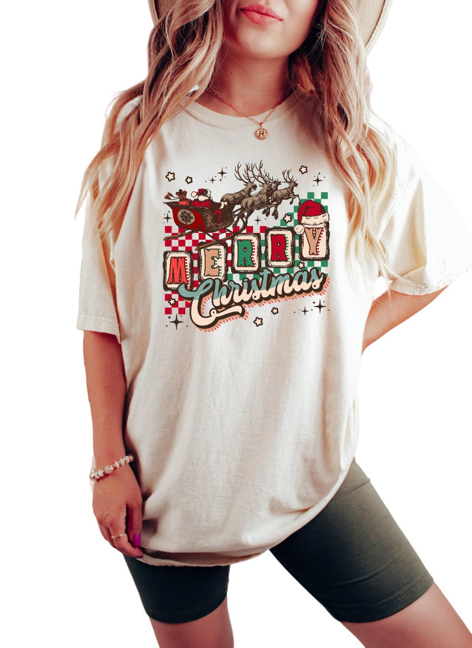 Retro Christmas Vintage Washed Shirt, Merry Merry Christmas Shirt, Vintage Santa Christmas Shirt,