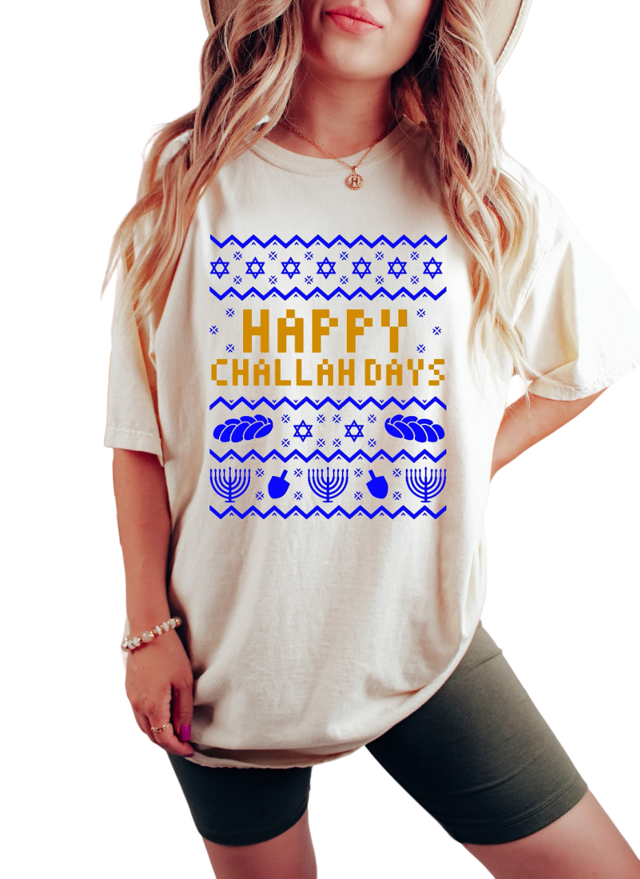 Retro Hanukkah Vintage Washed Shirt, Happy Challah Shirt, Holiday Shirt, Jewish Saying Shirt,