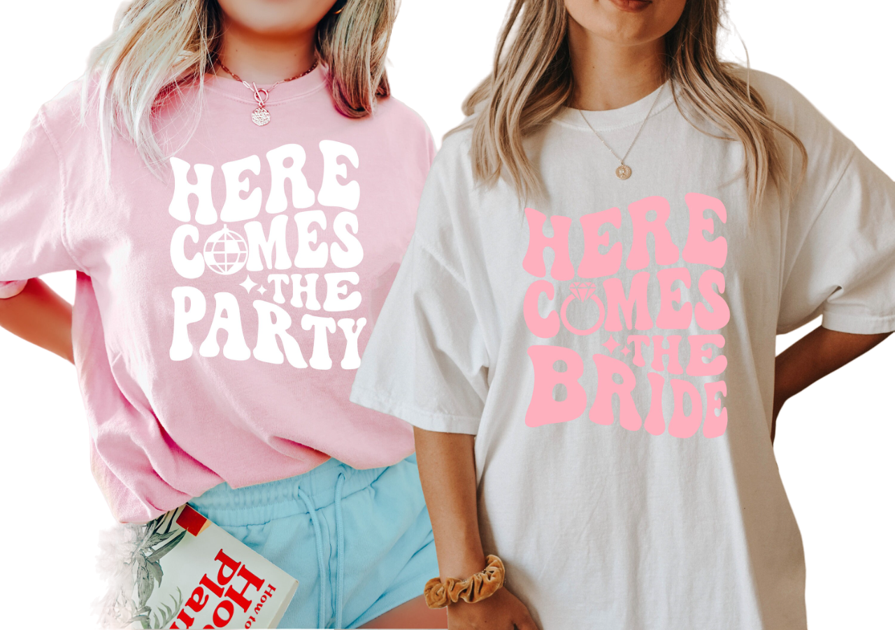 Vintage Washed Tee, Bachelorette Party Shirts, Here Comes The Bride, Party Boho T-Shirt, Retro