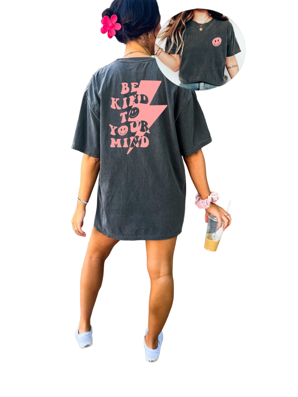Vintage Washed Tee, Choose Happy Shirt, Be Kind To Your Mind Quote Shirt, Womens Oversized Shirt,