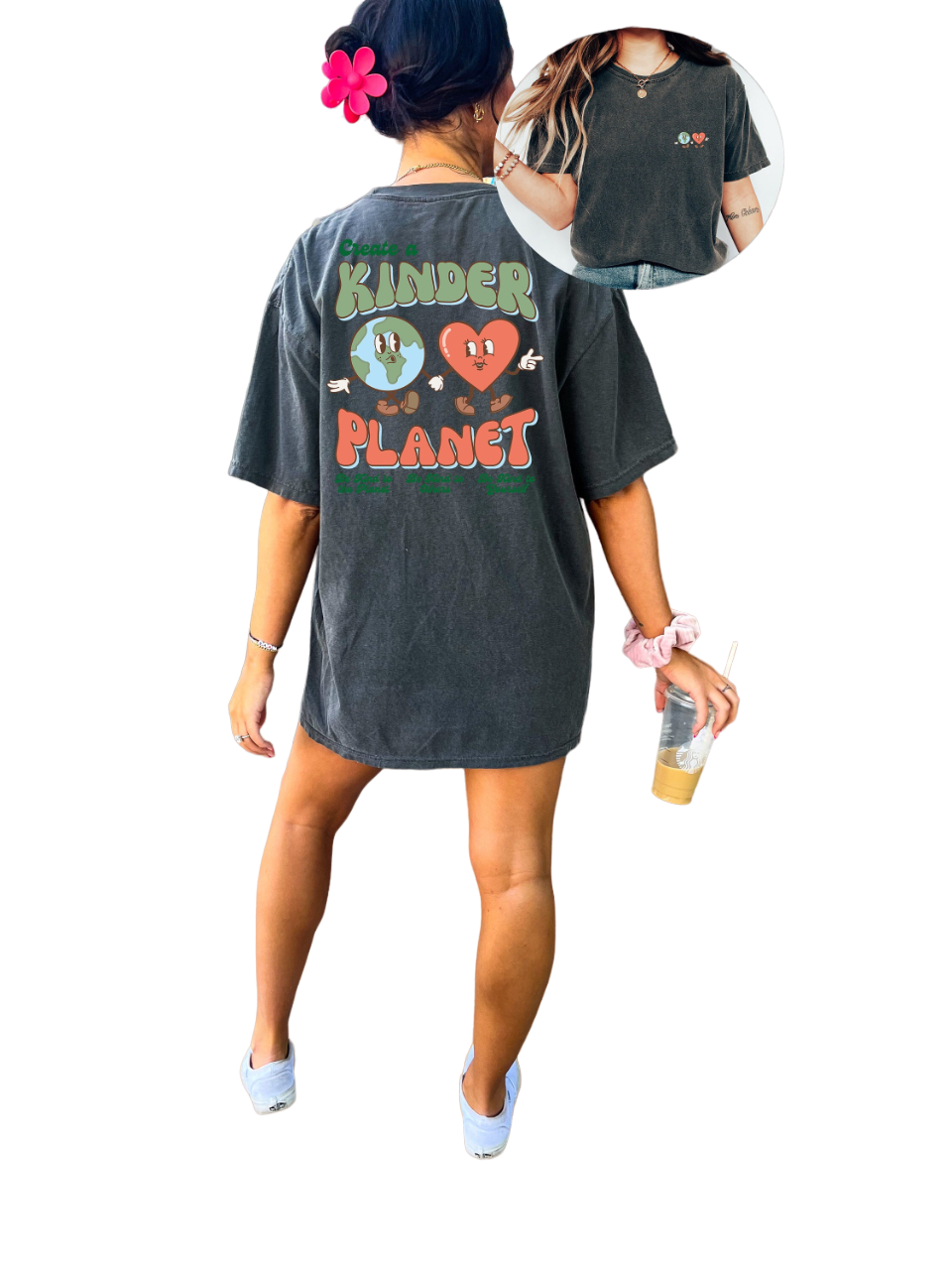 Vintage Washed Tee, Create A Kinder Planet Shirt, Quote Shirt, Womens Oversized Shirt, Oversized