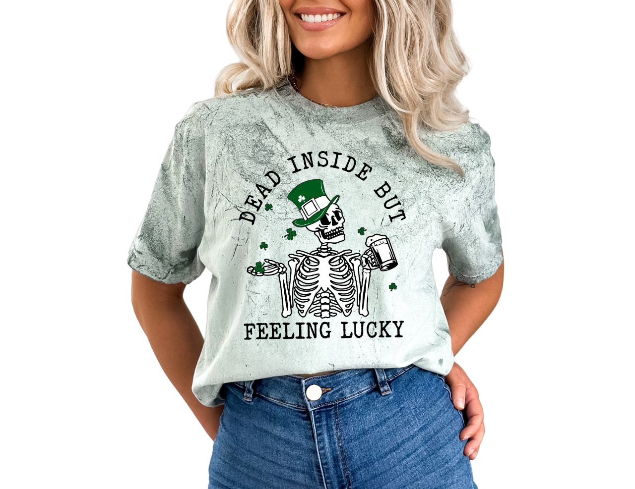 Retro St Patty's Day Tie Dye Vintage Washed Shirt, Dead Inside But Feeling Lucky, Vintage St