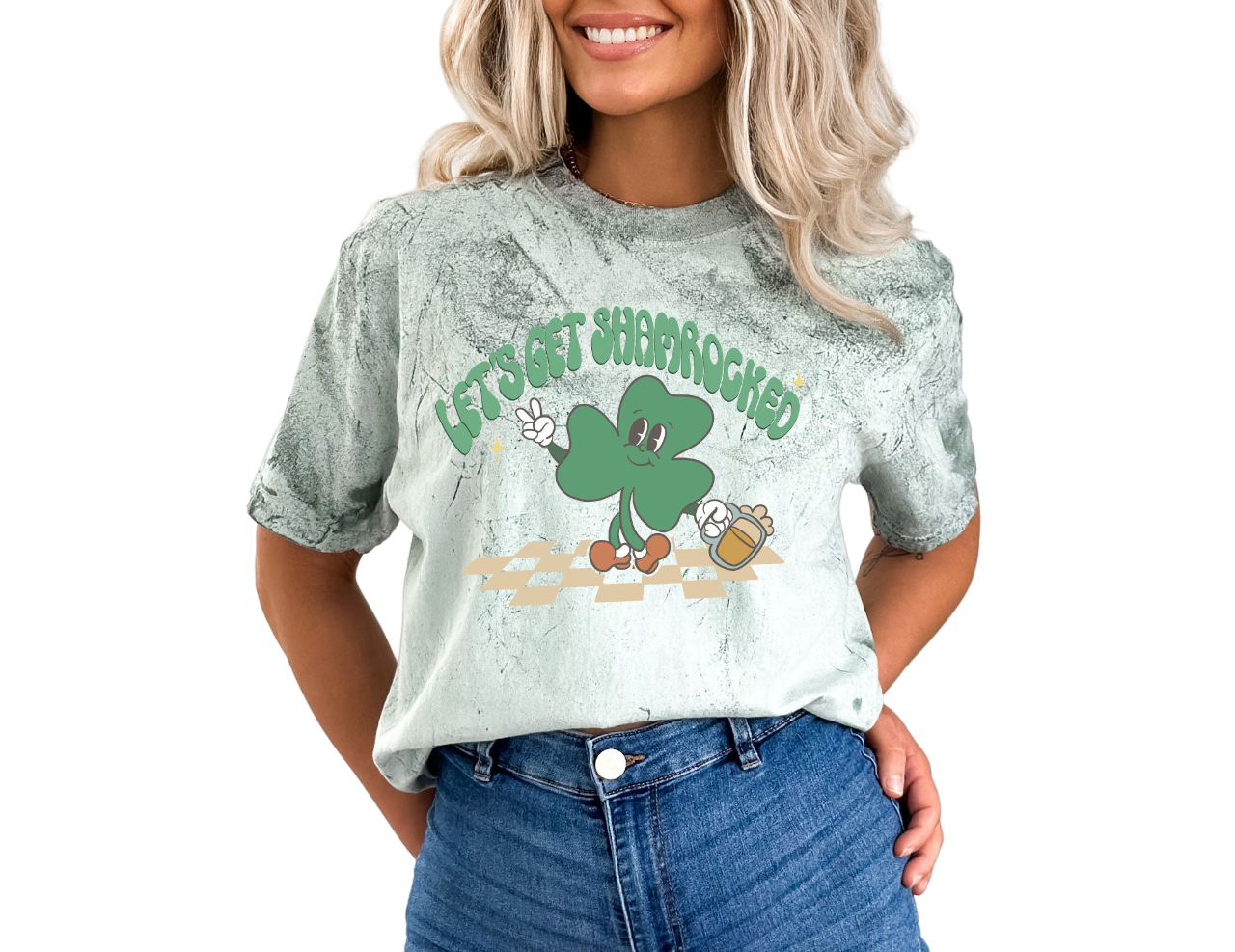 Retro St Patty's Day Tie Dye Vintage Washed Shirt, Lets Get Shamrocked, Vintage St Patricks Day
