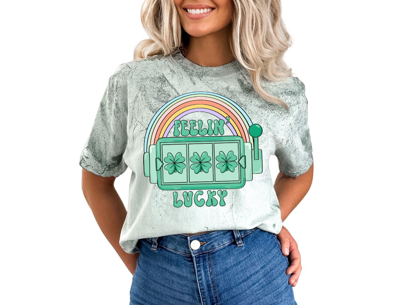 Retro St Patty's Day Tie Dye Vintage Washed Shirt, Lucky Slot Machine, Vintage St Patricks Day