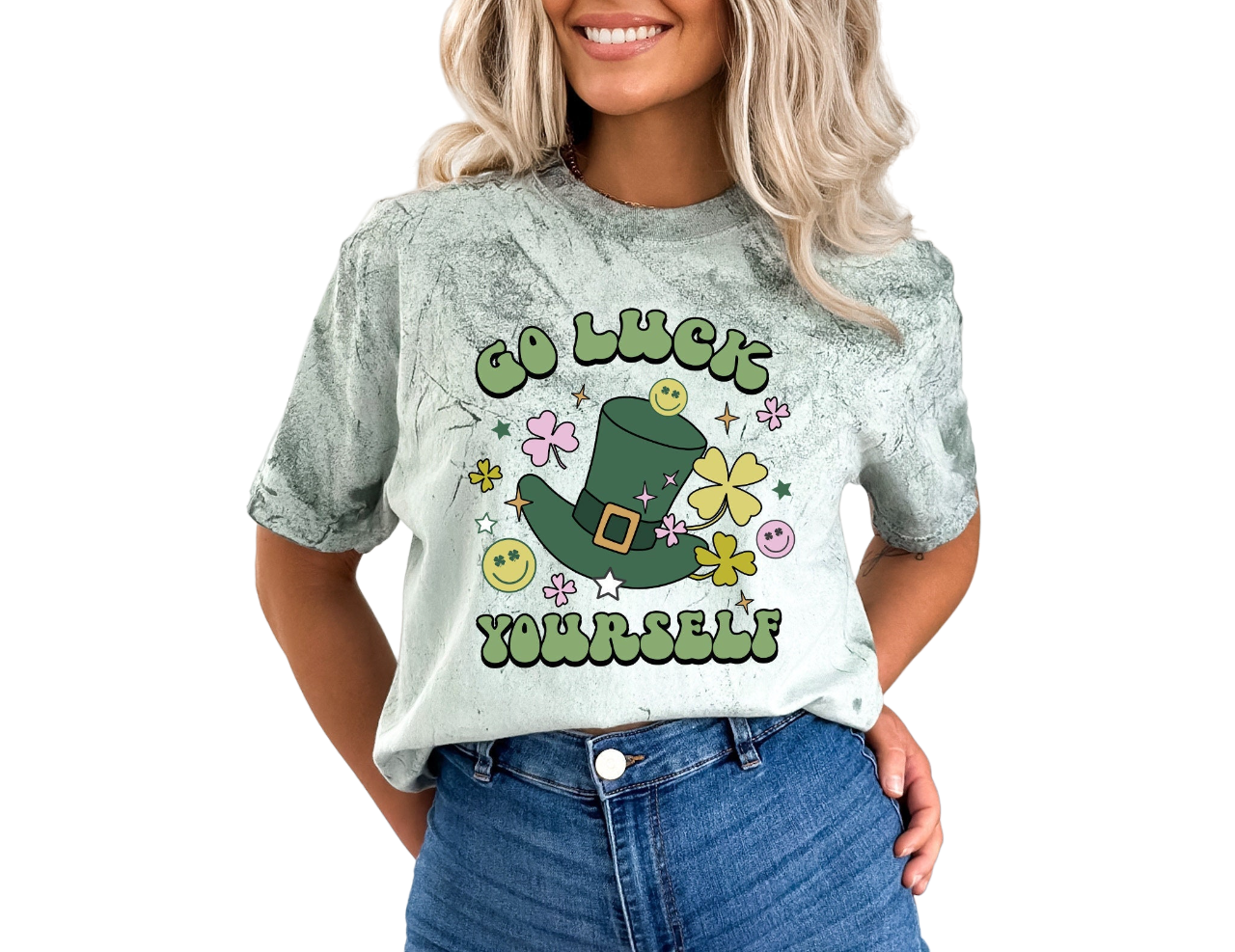 Retro St Patty's Day Tie Dye Vintage Washed Shirt, Go Luck Yourself Shirt, Vintage St Patricks Day