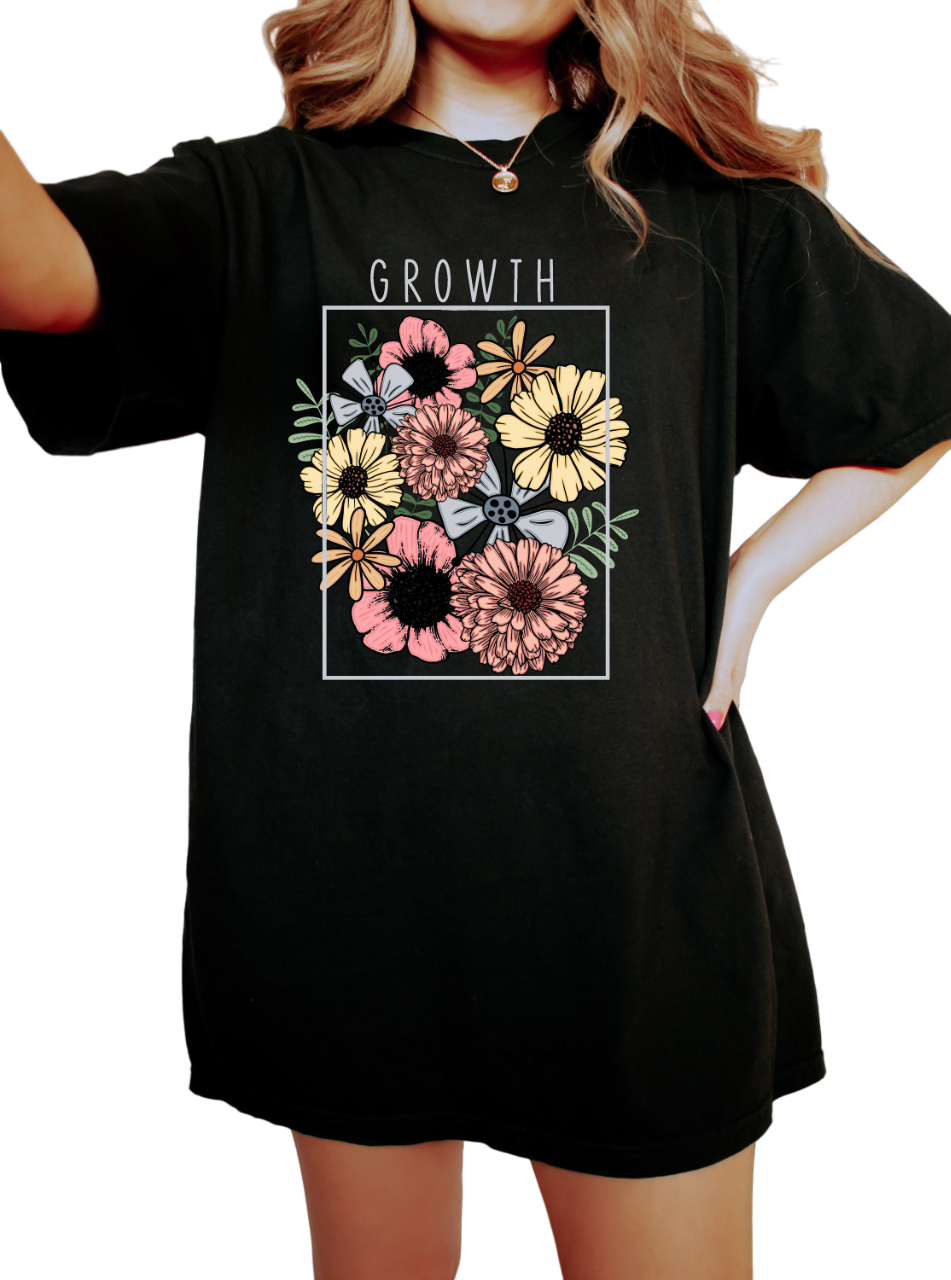 Vintage Washed Tee, Grow With The Flow Colorful, Quote Shirt, Womens Oversized Shirt, Oversized