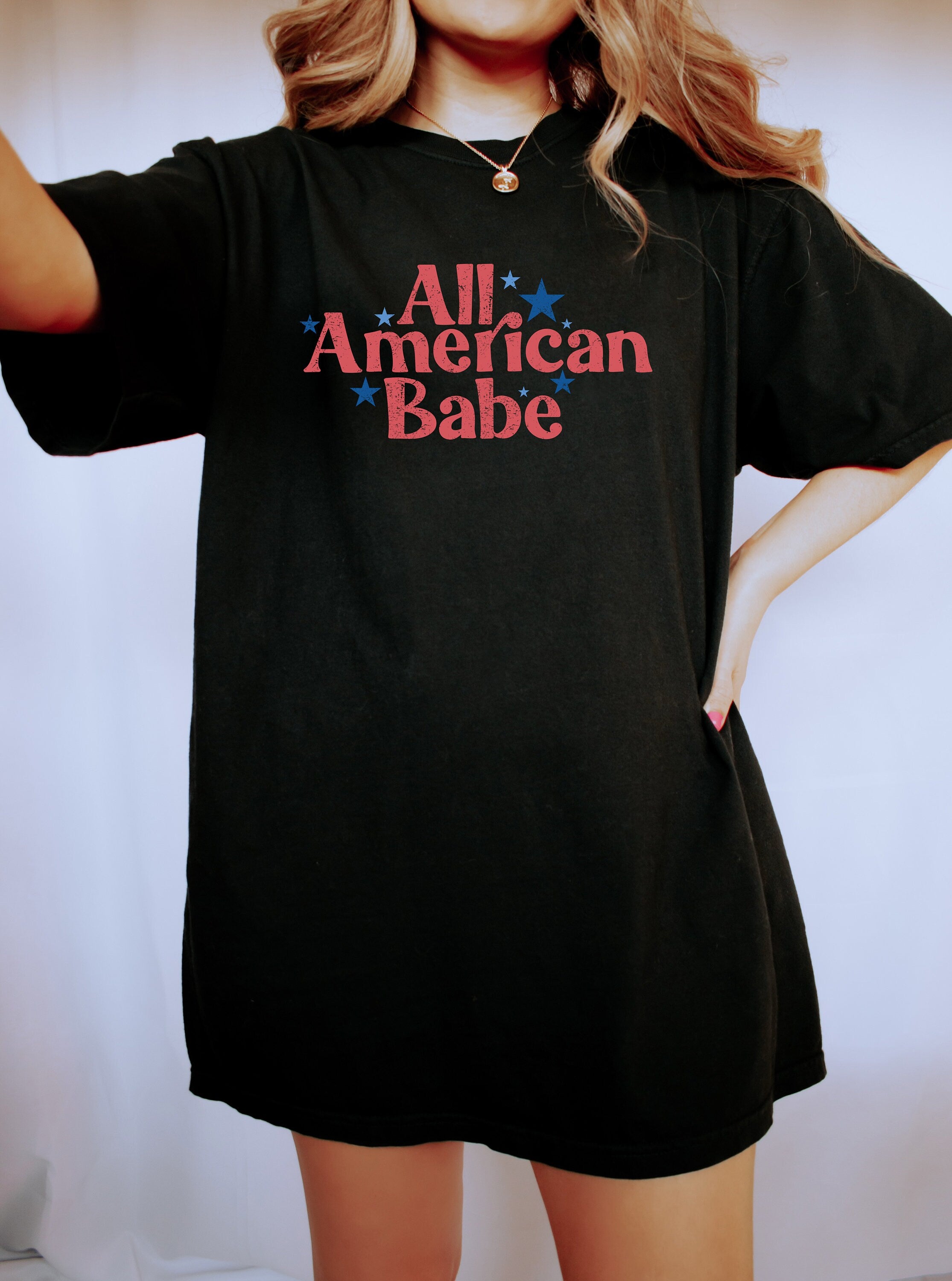 Retro USA Comfort Colors shirt, All American Babe, Retro funny fourth shirt, Womens 4th of July shirt, America Patriotic Shirt, Independence