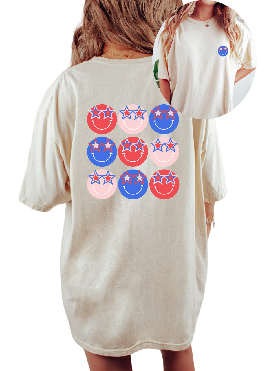 Retro Smiley USA Vintage Washed shirt, 4th of July tee, Retro America shirt Womens 4th of July