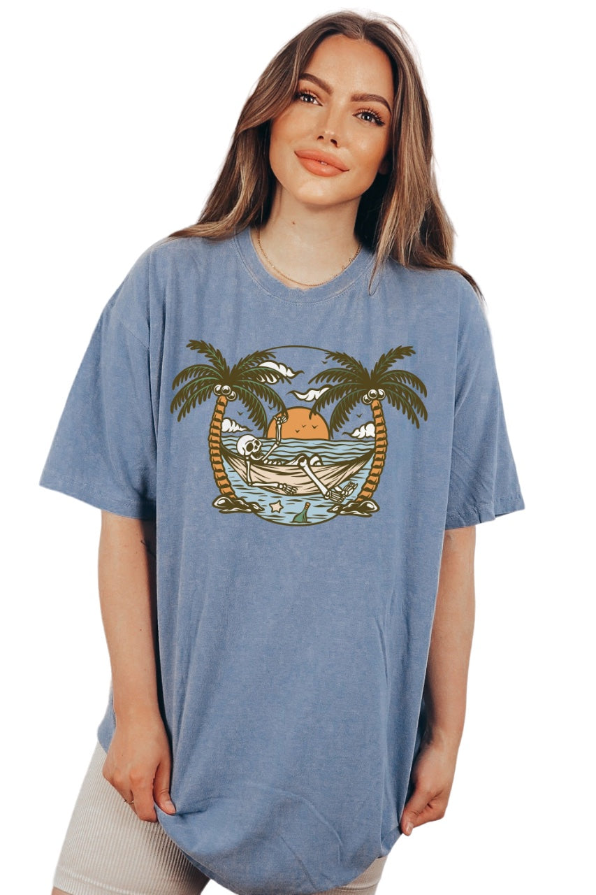 Vintage Washed, Always Salty Skeleton Palm Trees Beach T-shirt, Waves Watermelon Beach Shirt,
