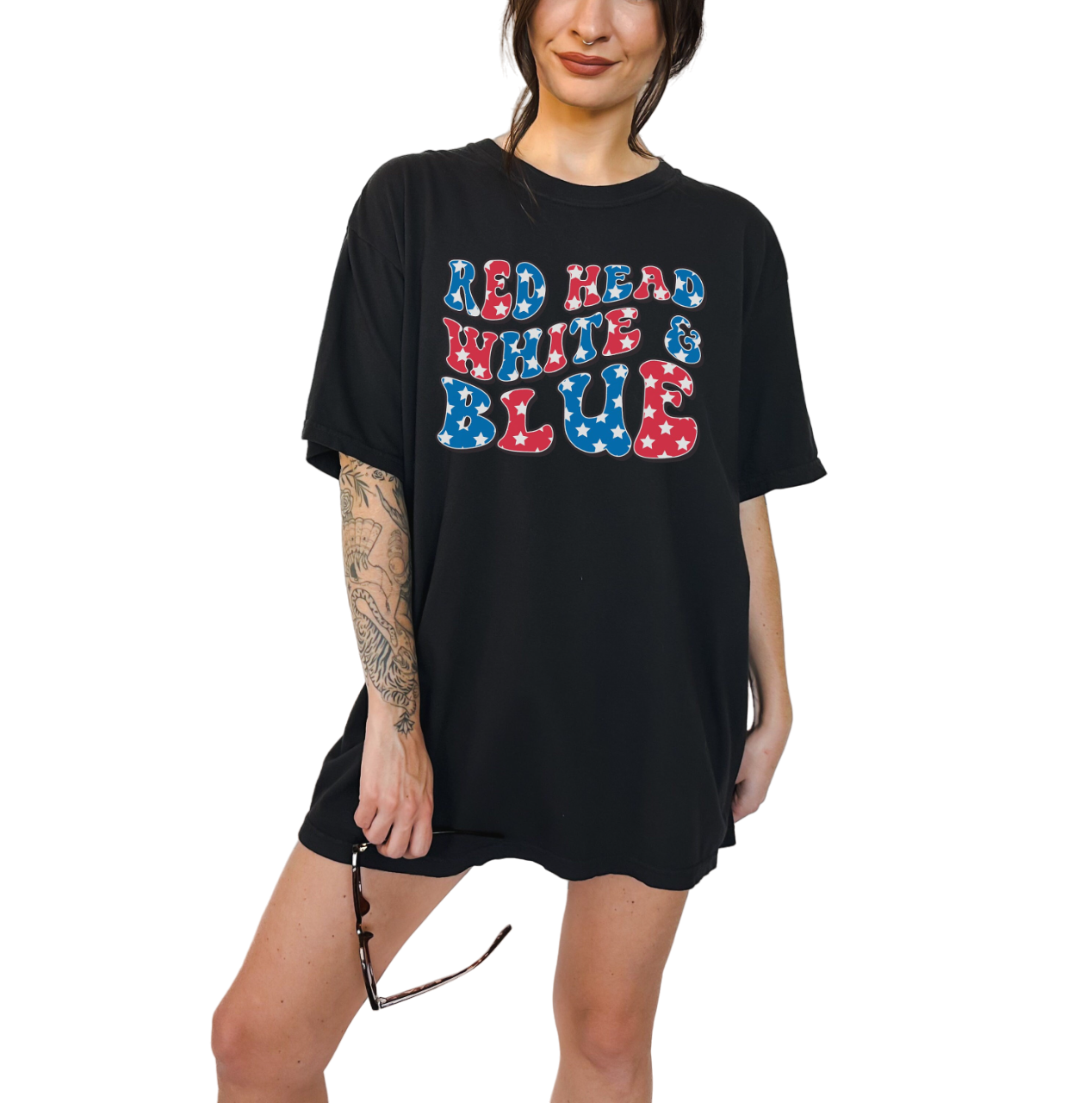 Retro USA Vintage Washed shirt,4th of July tee, funny shirt, Red Head White Blue,Womens 4th of