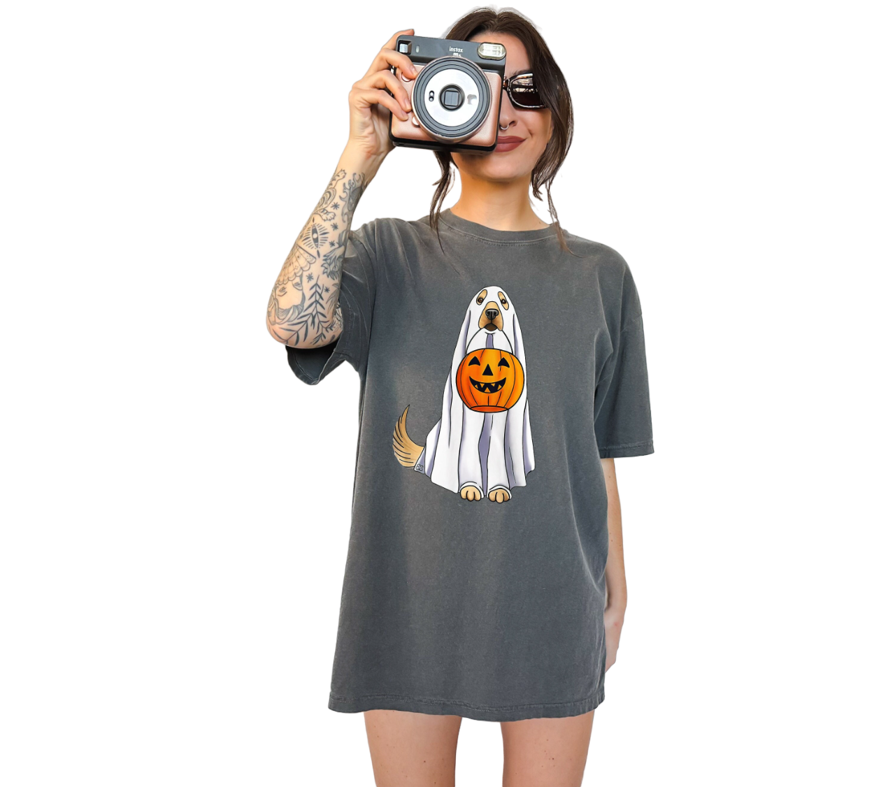 Retro Halloween Vintage Washed shirt, Halloween Dog Ghost Shirt, Vintage Halloween Shirt, Trick or