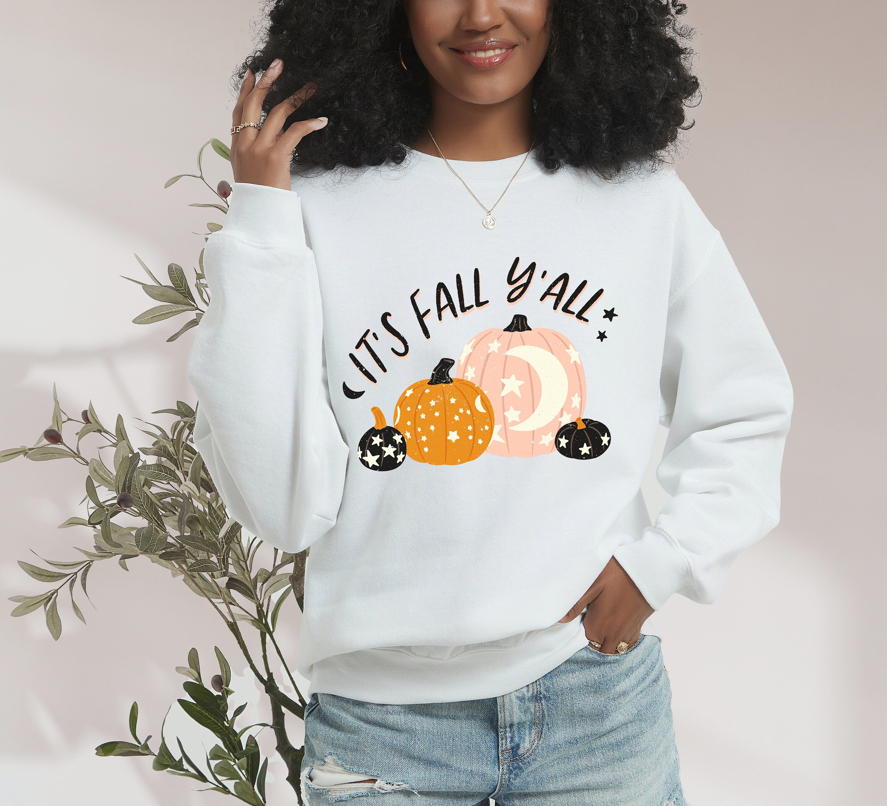 Retro It's Fall Y'all Crewneck, Fall Design, Vintage Halloween Vibes Sweater, Fall Sweatshirt ,Autumn Sweater, Pumpkin Sweatshirt