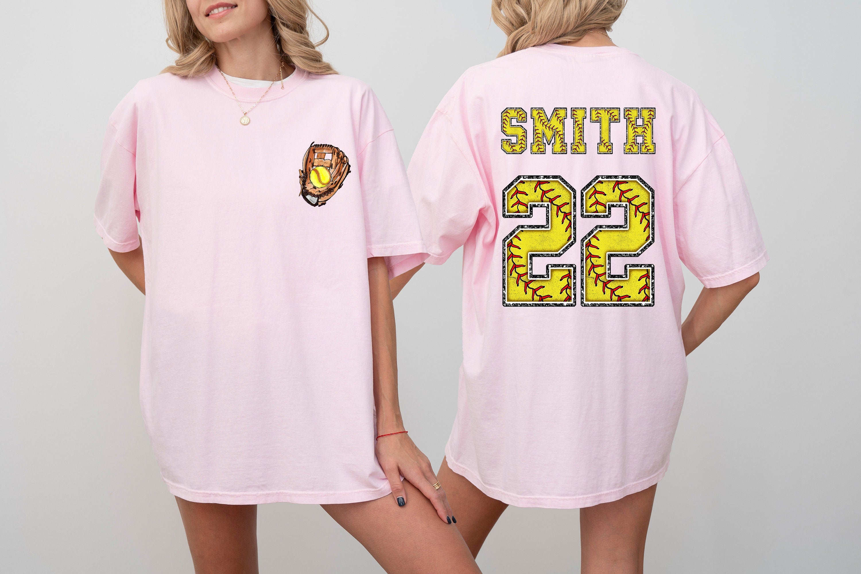 Custom Comfort Colors Tee, Two-sided Softball Tshirt With Custom Number And Name, Sports Shirt, Softball Mom Tee, Personalized Softball Gift