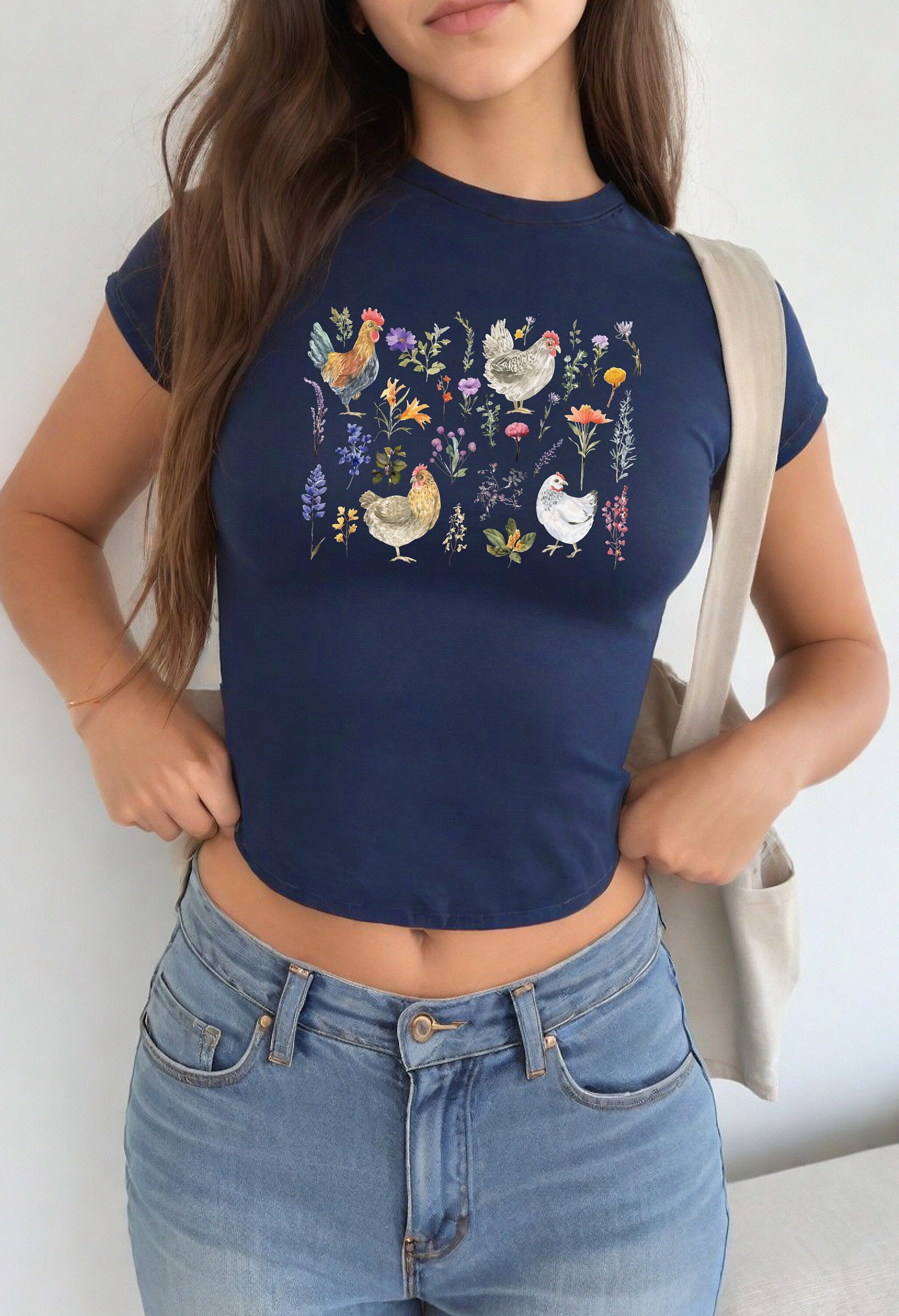 Floral Baby Tee, Chicken Baby T, Retro Cute Bow Graphic T, 90s TShirt, Pink Bow Tee Girly y2k baby tee 90s baby tee y2k Crop