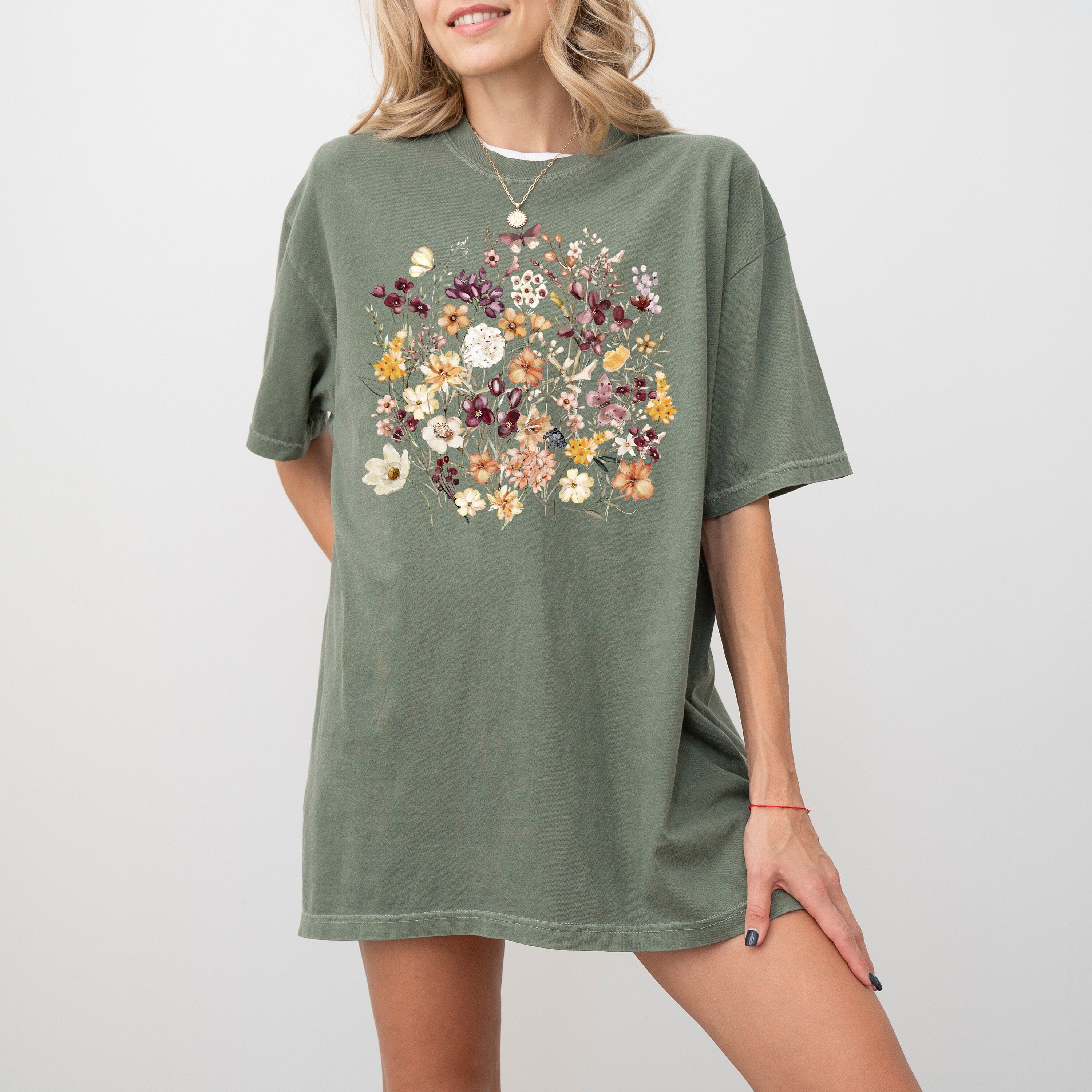Fall Floral Comfort Colors Shirt, Summer Flower Collage Vibes, Farm Life Vintage Shirt Cottage Core Retro Graphic T Shirt, Wild Flowers