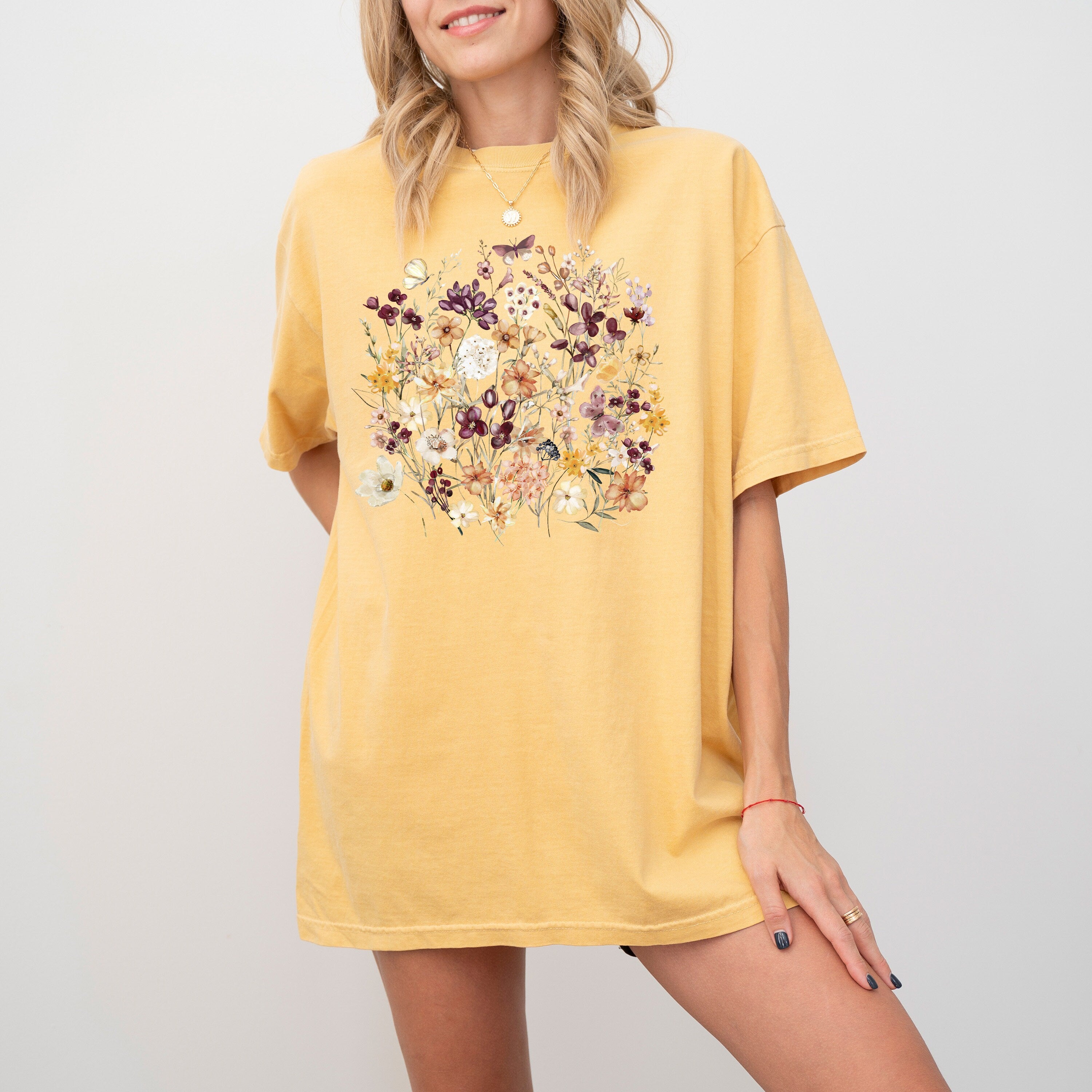 Fall Floral Comfort Colors Shirt, Summer Flower Collage Vibes, Farm Life Vintage Shirt Cottage Core Retro Graphic T Shirt, Wild Flowers