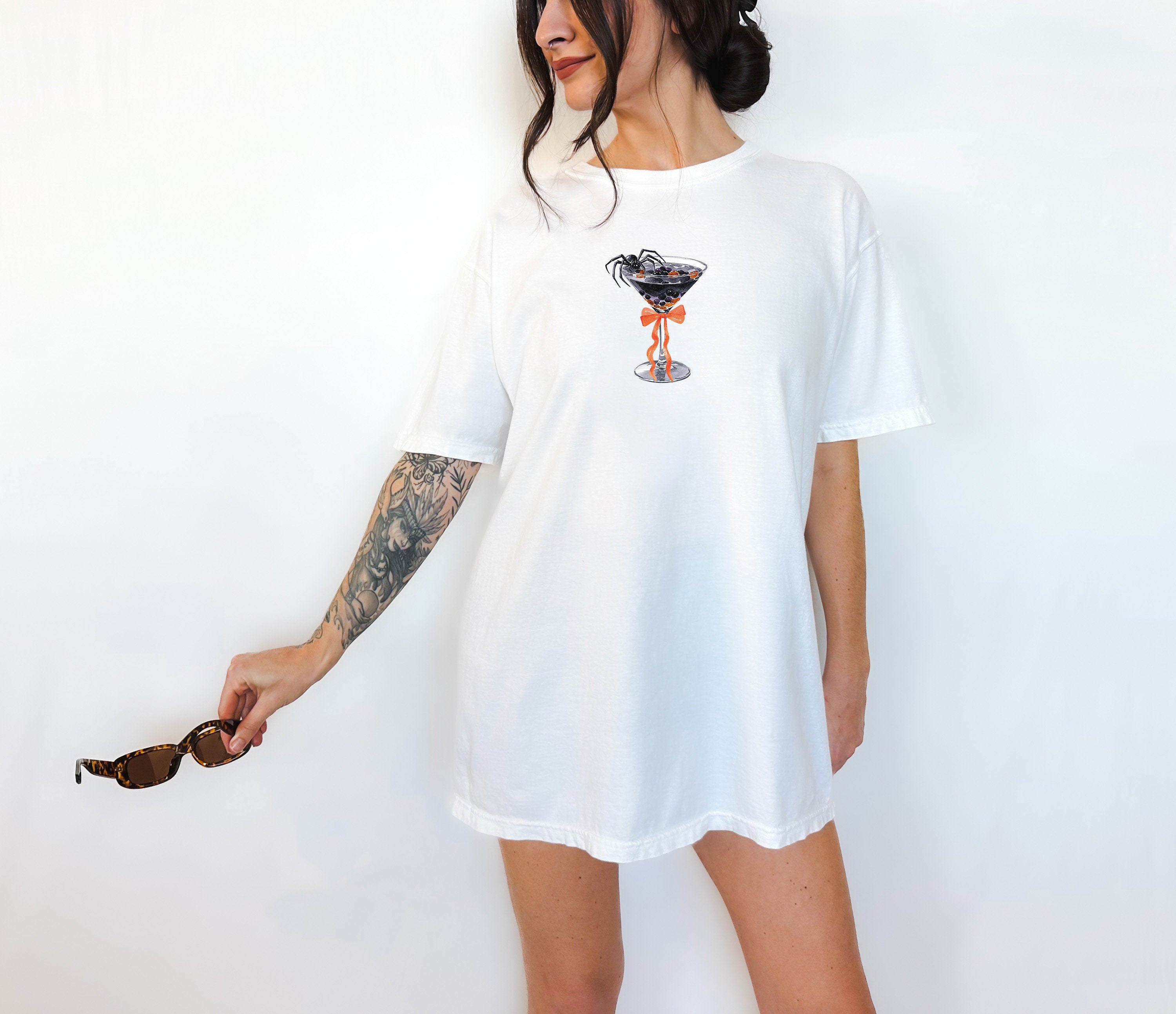 Halloween Spider Martini Comfort Colors Tee Retro Spooky Girl Shirt Retro Bow Dirty Martini Tee Fall Shirt Autumn T Shirt