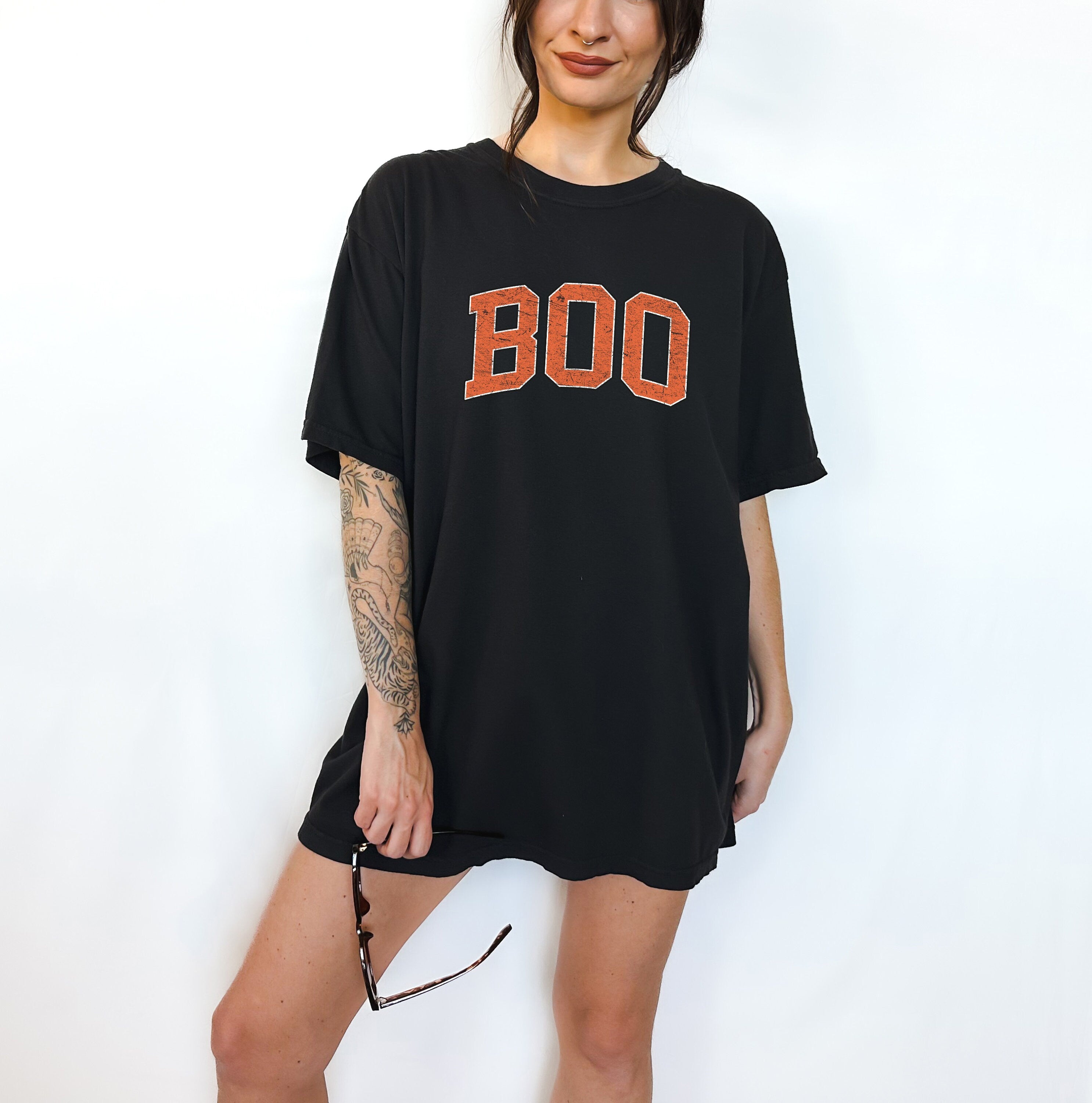Boo Halloween Varsity Letters Comfort Colors Tee Spooky Retro Trick or Treat Shirt Retro Skeleton Tee Fall Shirt Autumn T Shirt