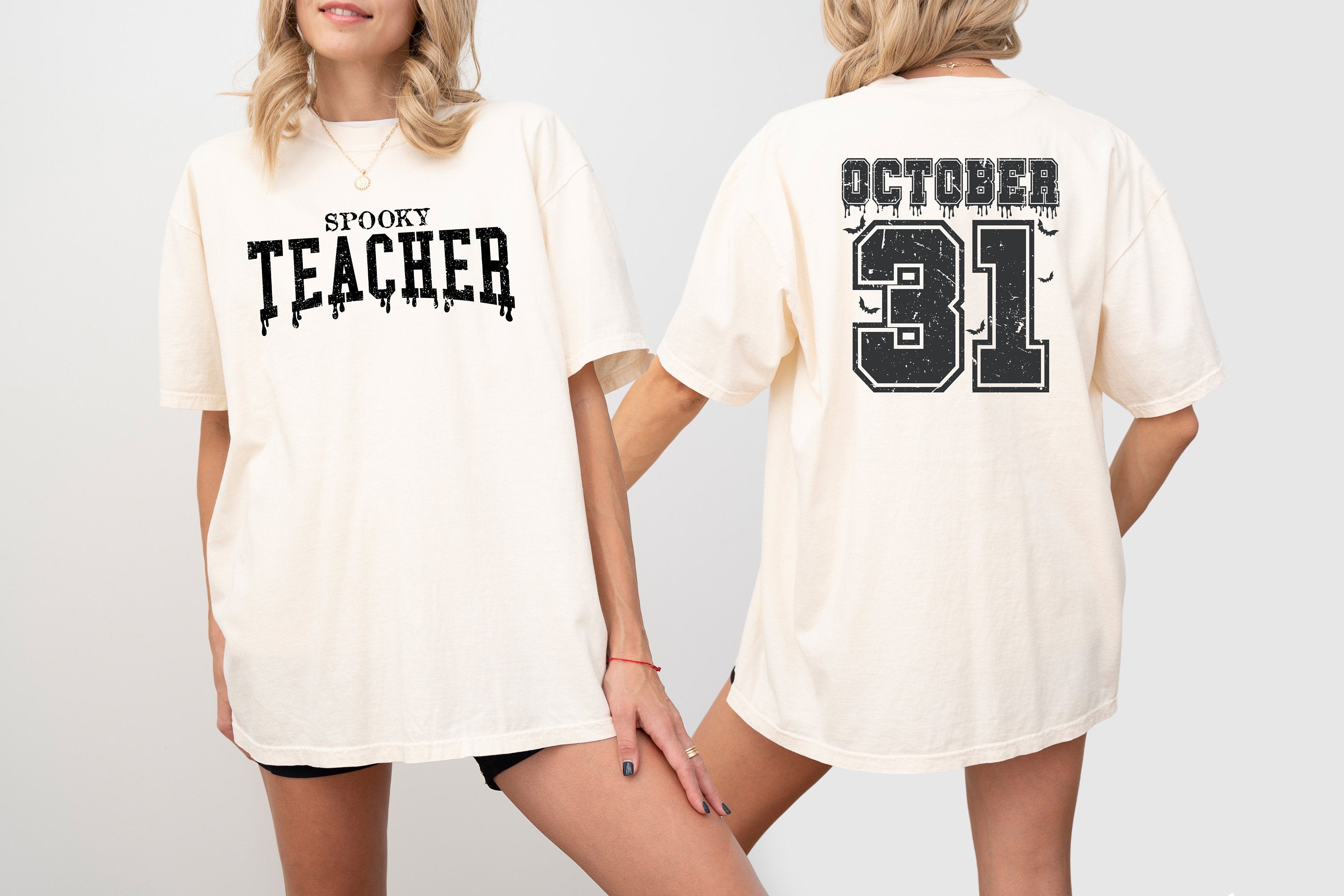 Spooky Teacher Front and Back Comfort Colors shirt, October 31st Design Retro Grunge Varisty T Vintage Tee Retro Fall Shirt Autumn Shirt