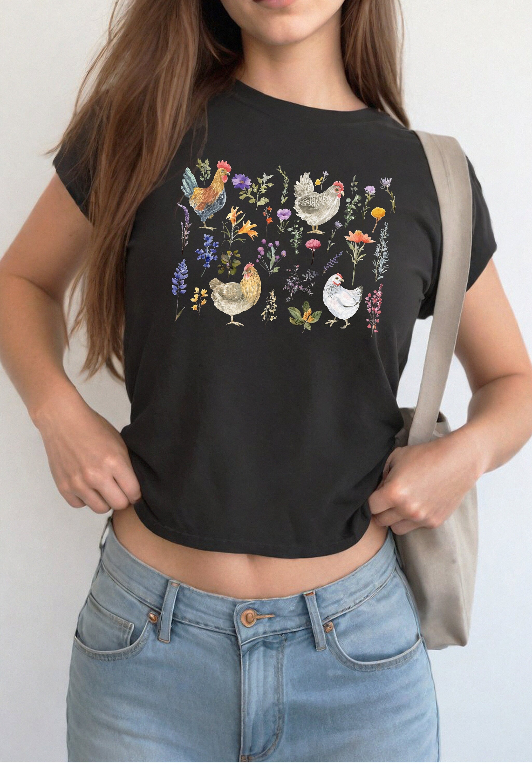 Floral Baby Tee, Chicken Baby T, Retro Cute Bow Graphic T, 90s TShirt, Pink Bow Tee Girly y2k baby tee 90s baby tee y2k Crop