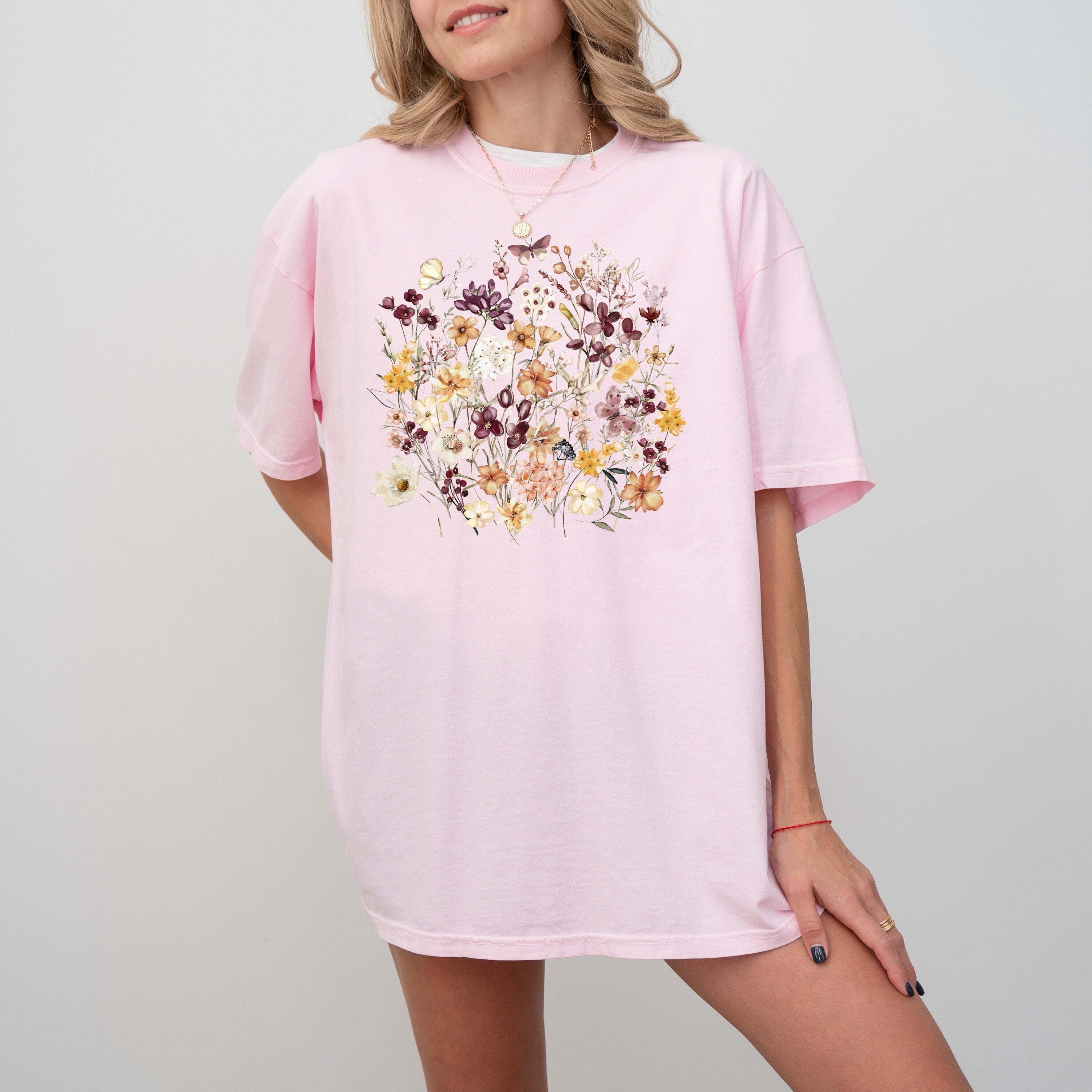 Fall Floral Comfort Colors Shirt, Summer Flower Collage Vibes, Farm Life Vintage Shirt Cottage Core Retro Graphic T Shirt, Wild Flowers