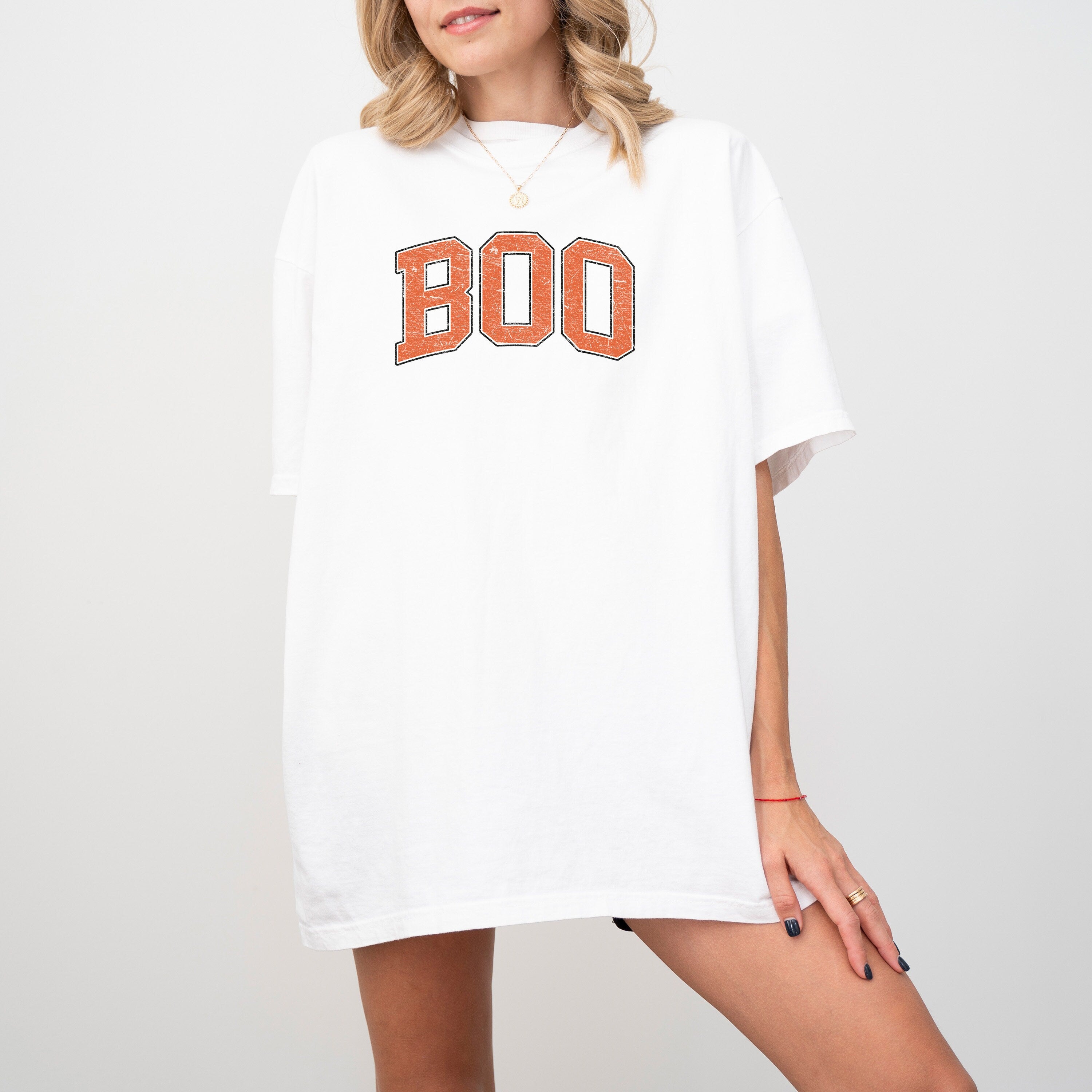 Boo Halloween Varsity Letters Comfort Colors Tee Spooky Retro Trick or Treat Shirt Retro Skeleton Tee Fall Shirt Autumn T Shirt