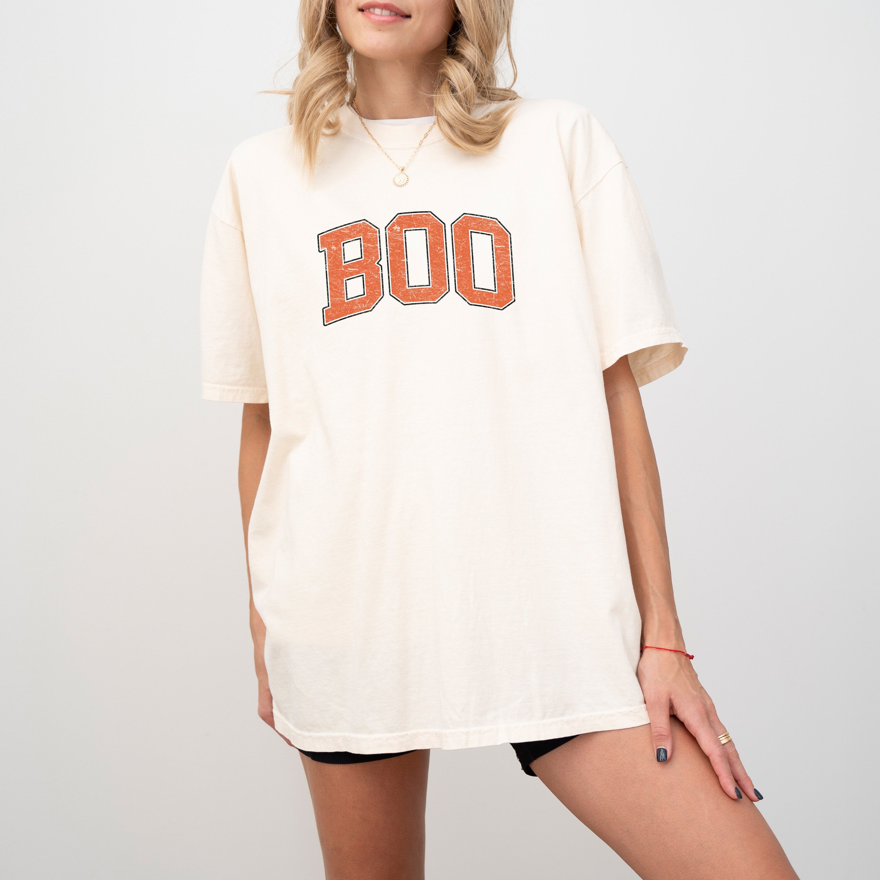 Boo Halloween Varsity Letters Comfort Colors Tee Spooky Retro Trick or Treat Shirt Retro Skeleton Tee Fall Shirt Autumn T Shirt