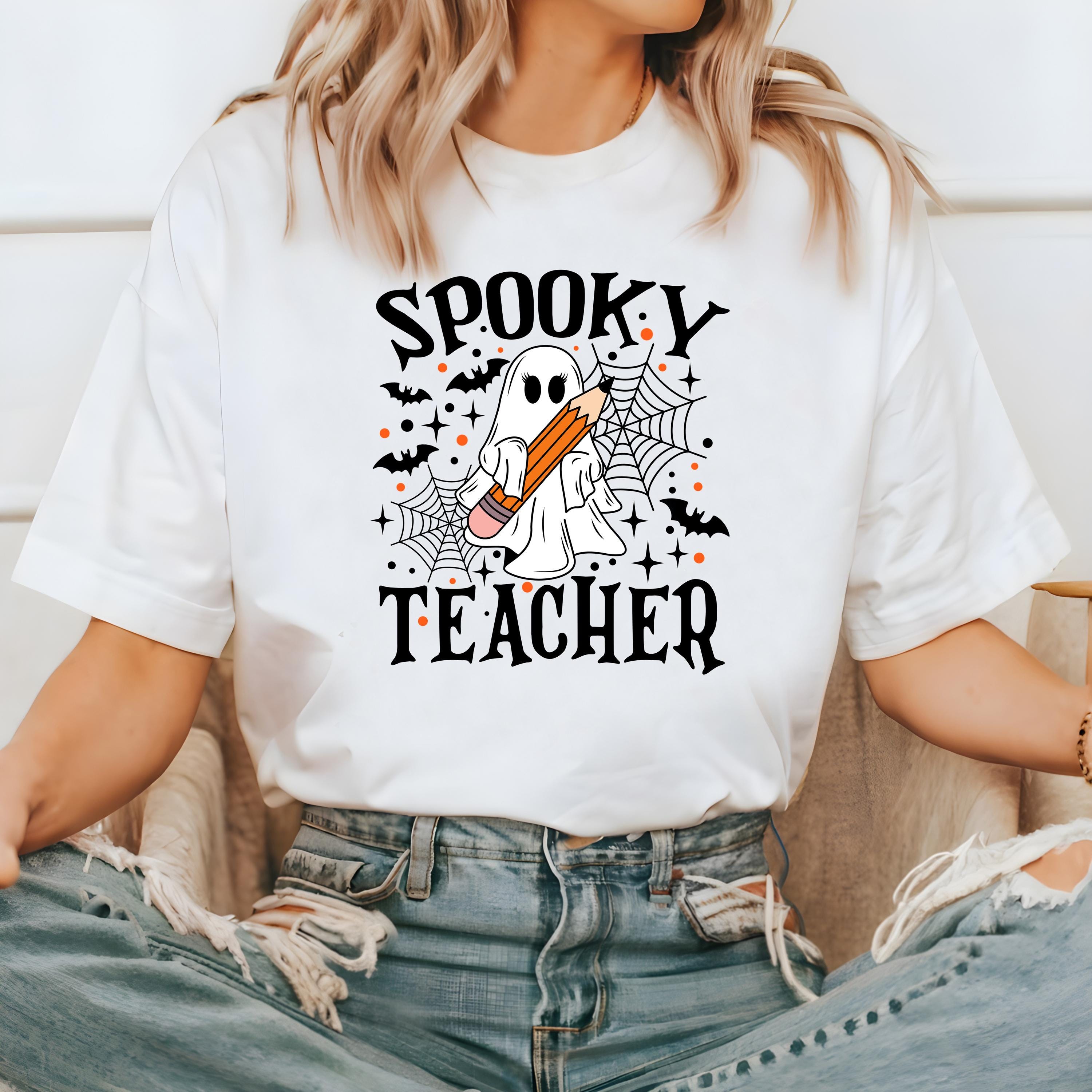 Cute Spooky Teacher Comfort Colors shirt, Halloween Ghost Design For Teachers Teacher Shirt for School Retro Fall Shirt Cute Autumn Shirt