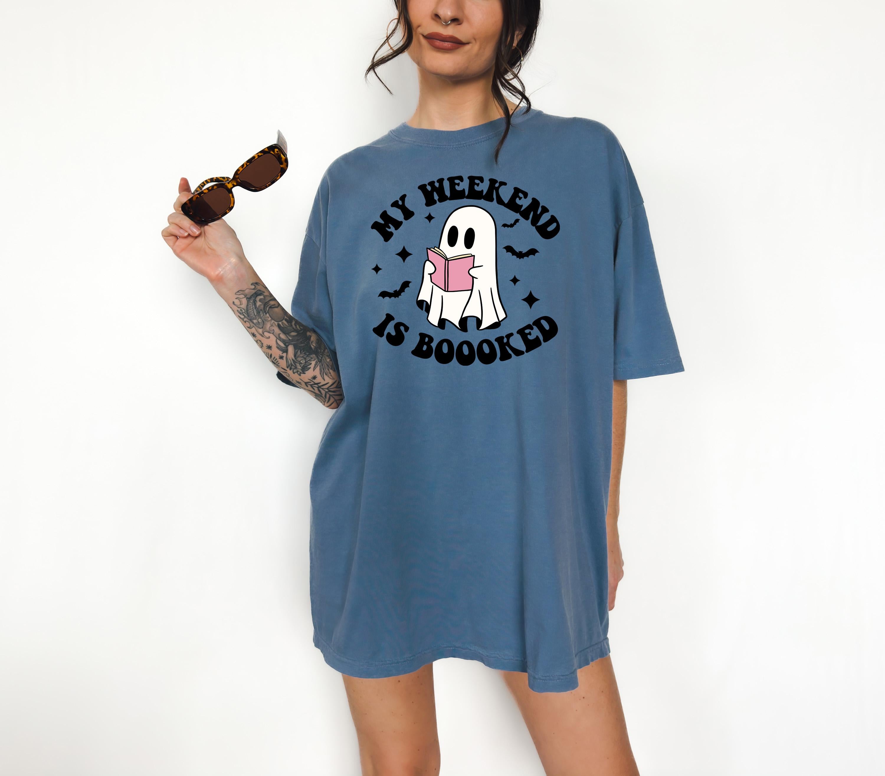 Halloween Comfort Colors shirt, My Weekend Is Booked Funny Bookish T, Halloween Reading Ghost Shirt, Cute Autumn Shirt, Retro Fall Shirt