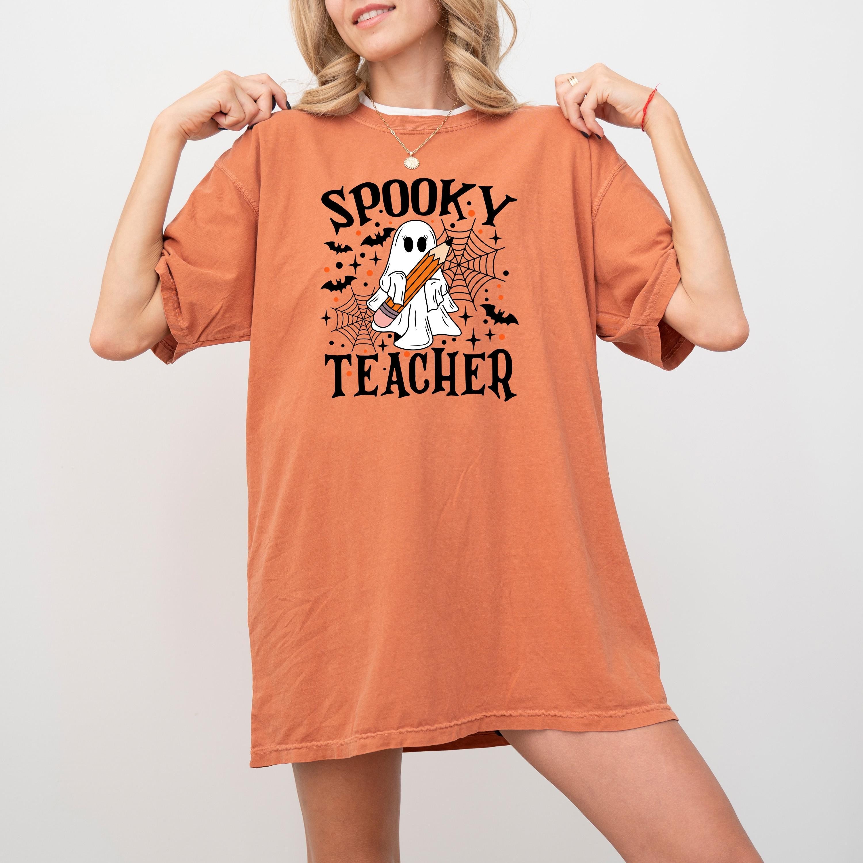 Cute Spooky Teacher Comfort Colors shirt, Halloween Ghost Design For Teachers Teacher Shirt for School Retro Fall Shirt Cute Autumn Shirt