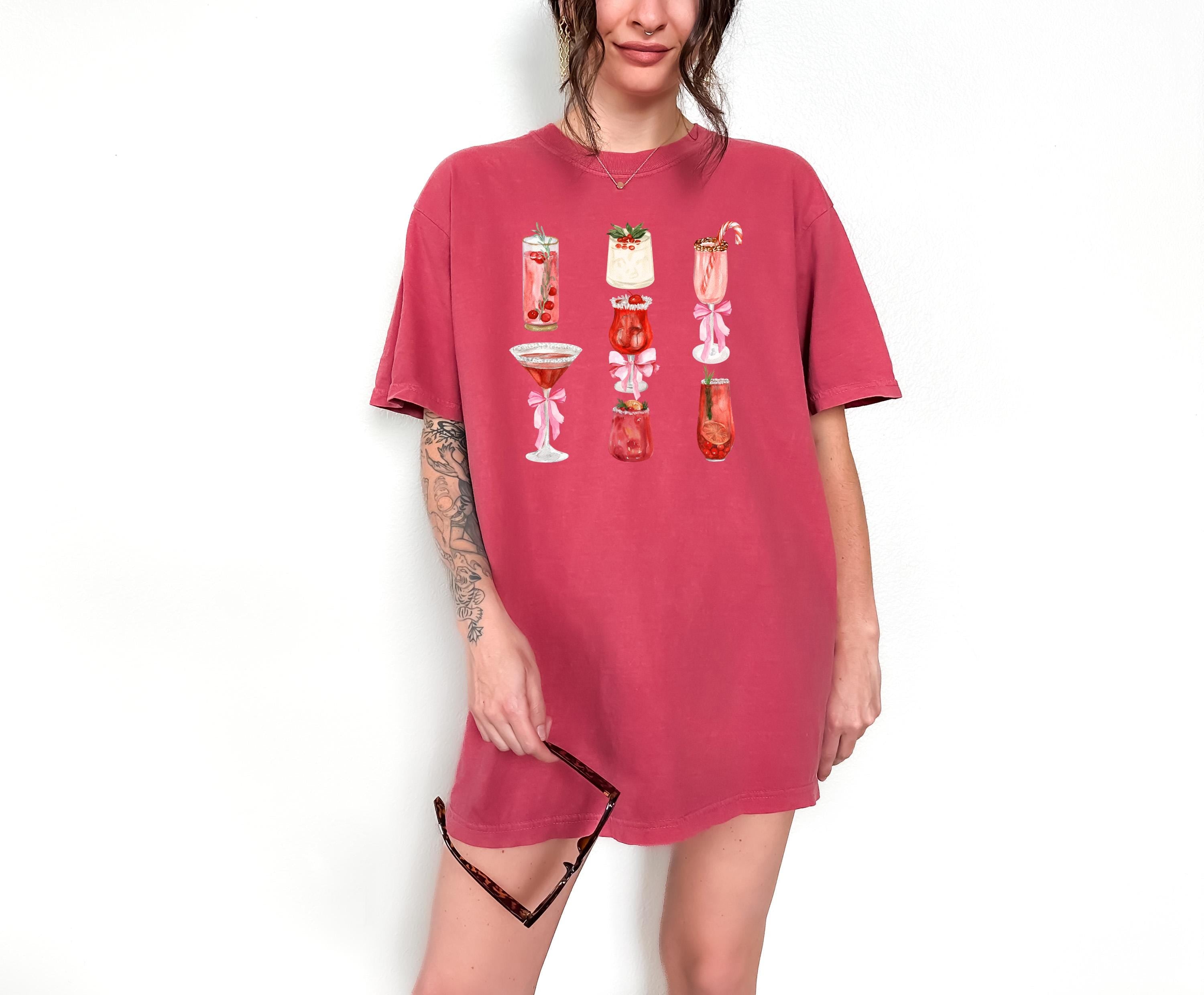 Holiday Cocktails Comfort Colors Shirt, Christmas T Shirt, Vintage Christmas Martini Shirt, Retro Holiday Shirt, 2024 Christmas T Shirt