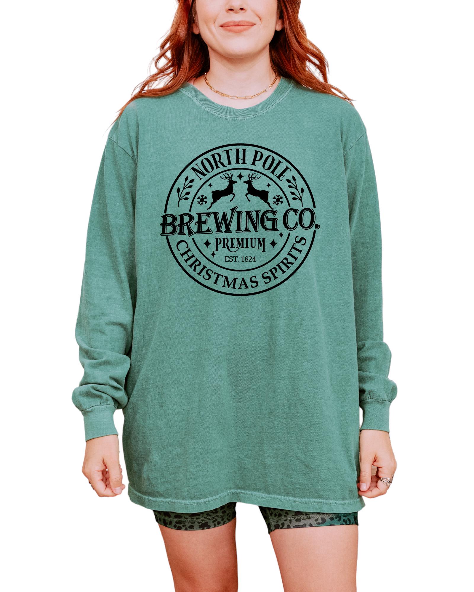 Long Sleeve Christmas Comfort Colors shirt, North Pole Brewing Co, Christmas Holiday Shirt, Christmas Spirits Shirt, Retro Christmas Shirt