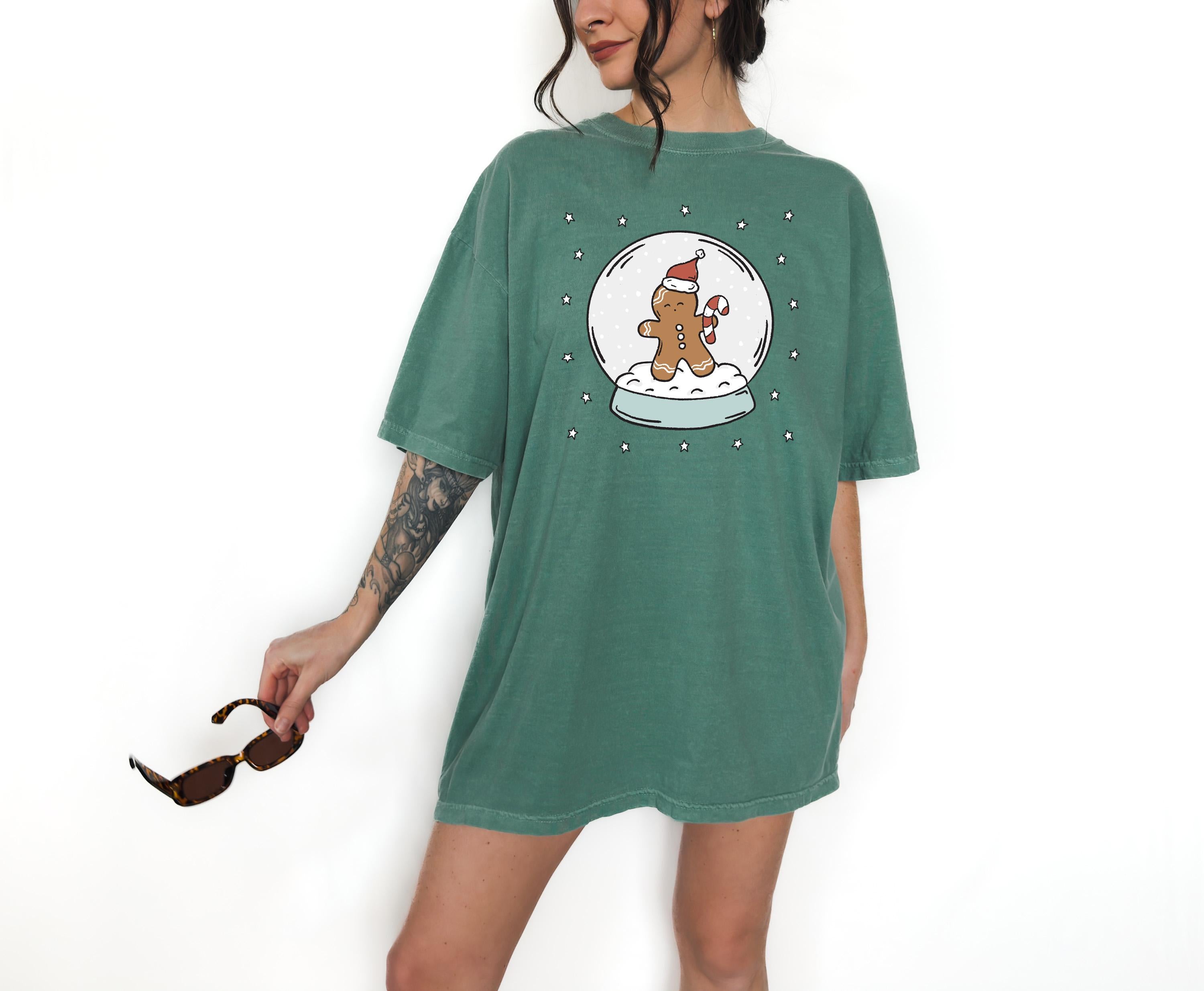 Christmas Comfort Colors Shirt, Gingerbread T Shirt, Vintage Christmas Snow Globe Shirt, Retro Holiday Shirt, 2024 Christmas T Shirt