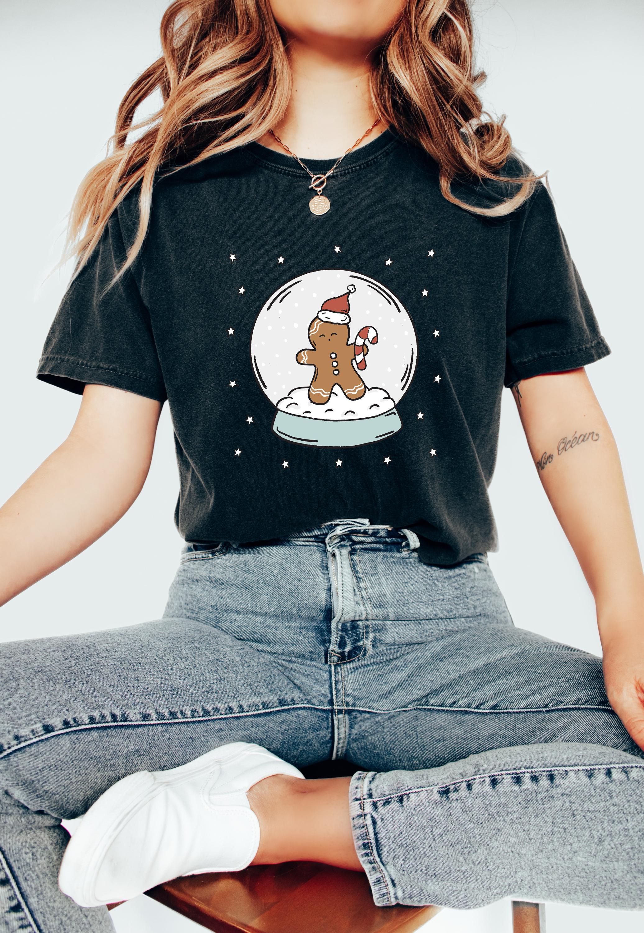 Christmas Comfort Colors Shirt, Gingerbread T Shirt, Vintage Christmas Snow Globe Shirt, Retro Holiday Shirt, 2024 Christmas T Shirt