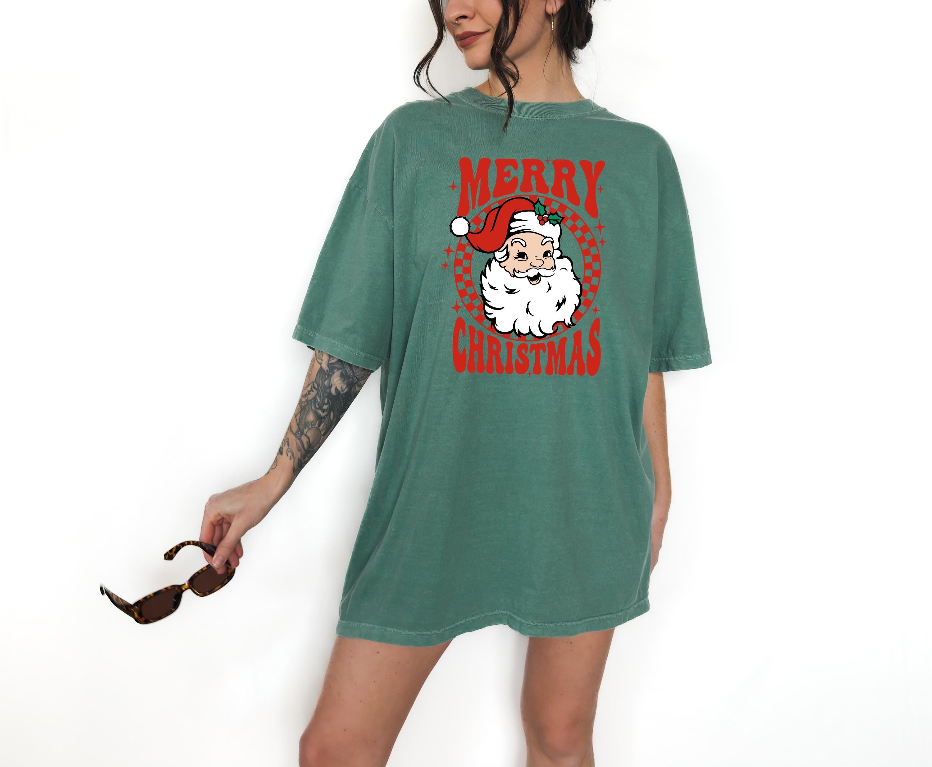 Merry Christmas Comfort Colors Shirt, Santa T Shirt, Vintage Christmas Santa Claus Shirt, Retro Holiday Shirt, 2024 Christmas T Shirt